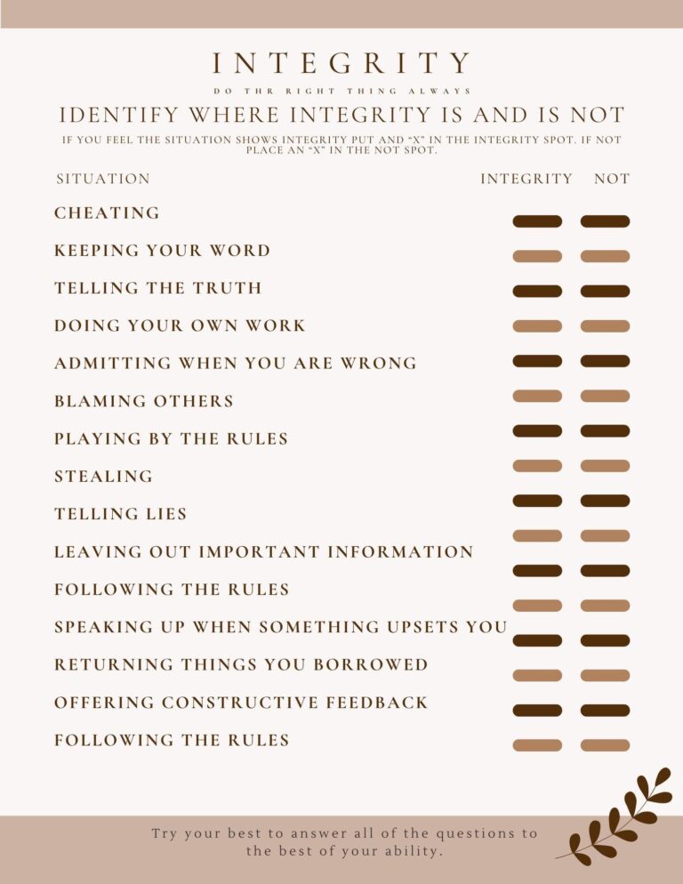 Integrity Worksheet Etsy