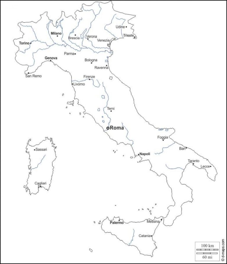 Italy Map Outline Outline Map Of Italy With Cities Southern Europe Europe 