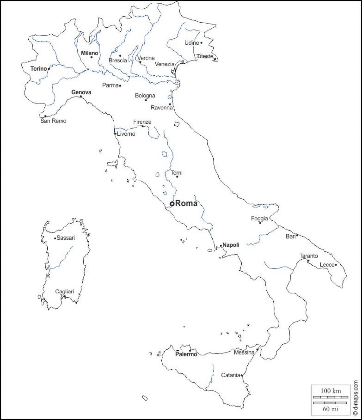 Italy Map Outline Outline Map Of Italy With Cities Southern Europe Europe