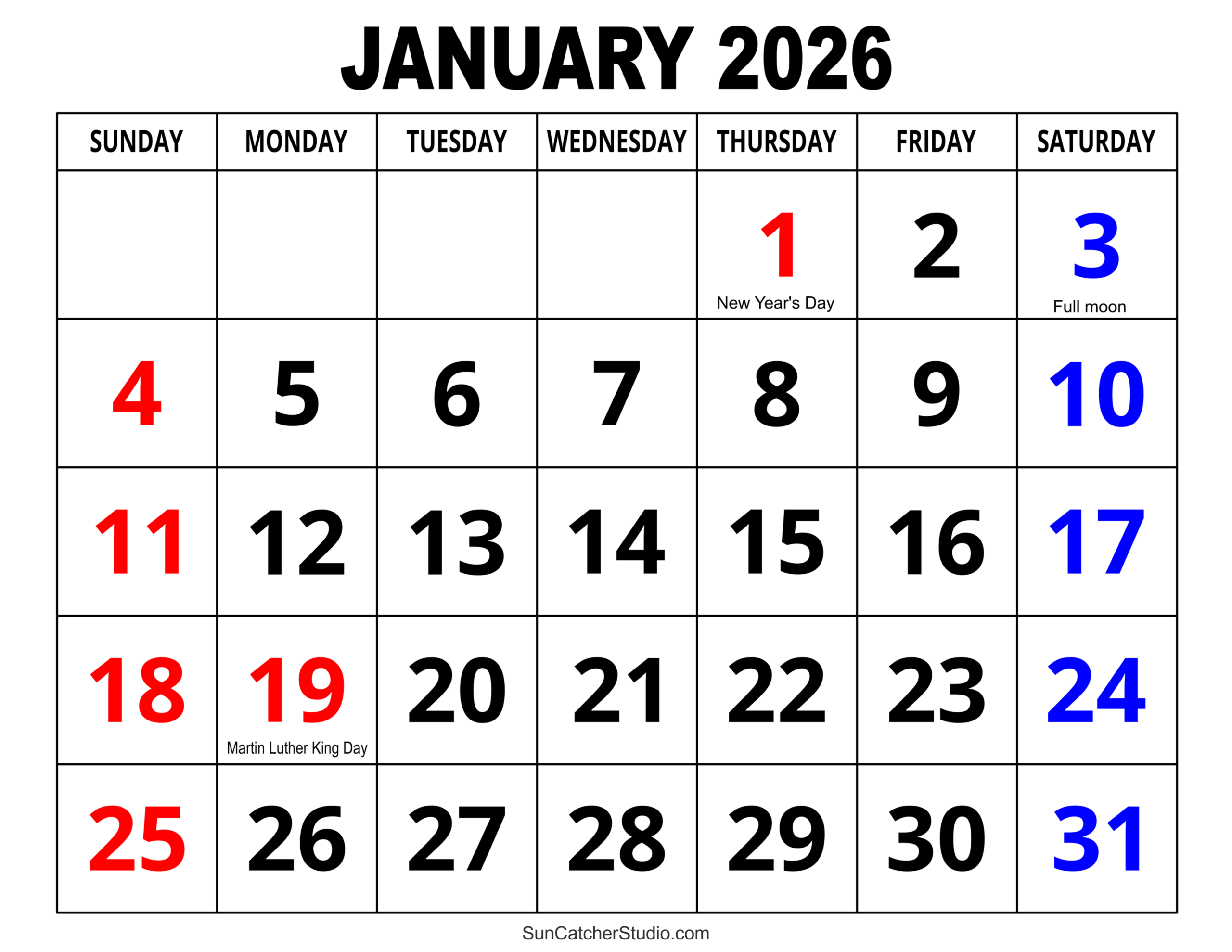 January 2026 Calendar Free Printable Free Printables 