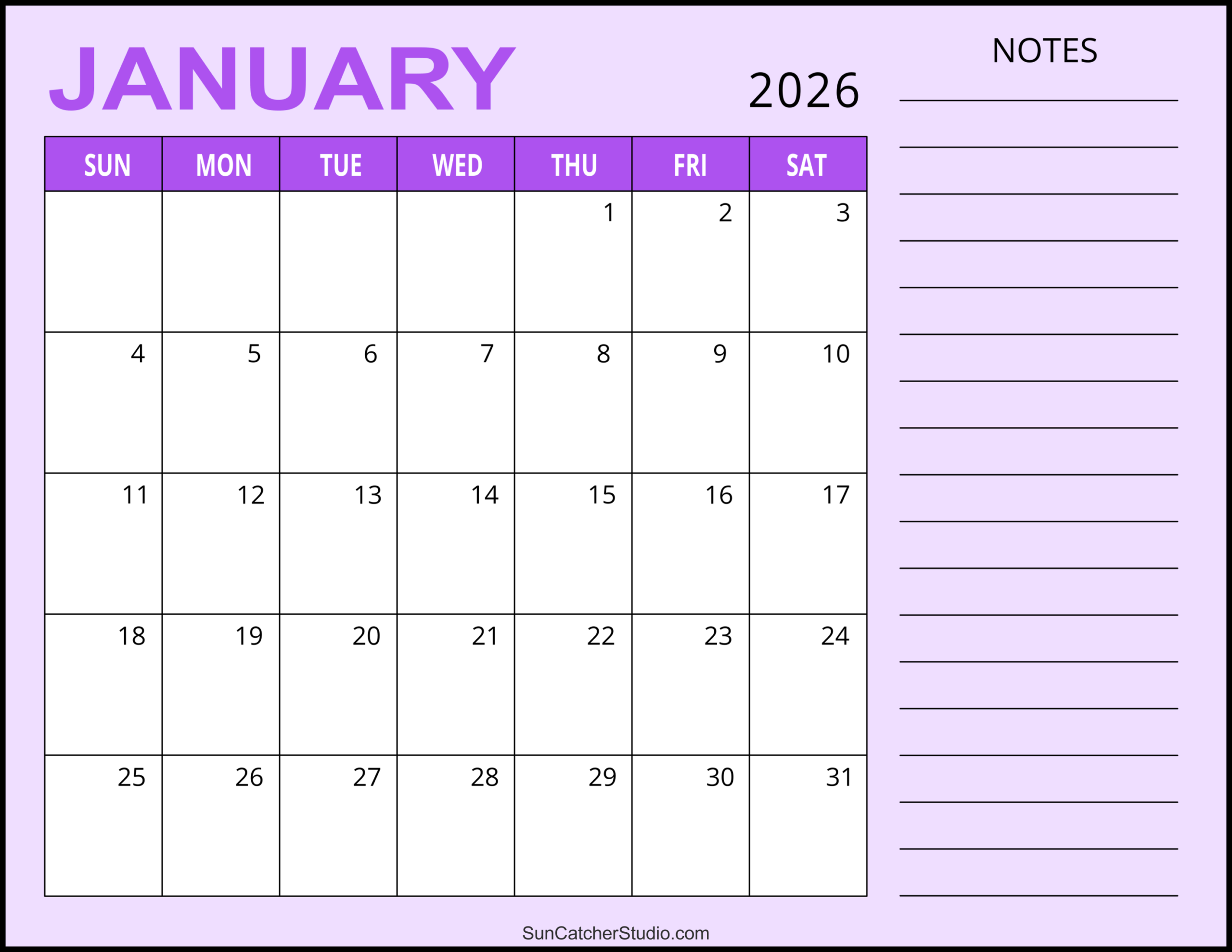 January 2026 Calendar Free Printable Free Printables 