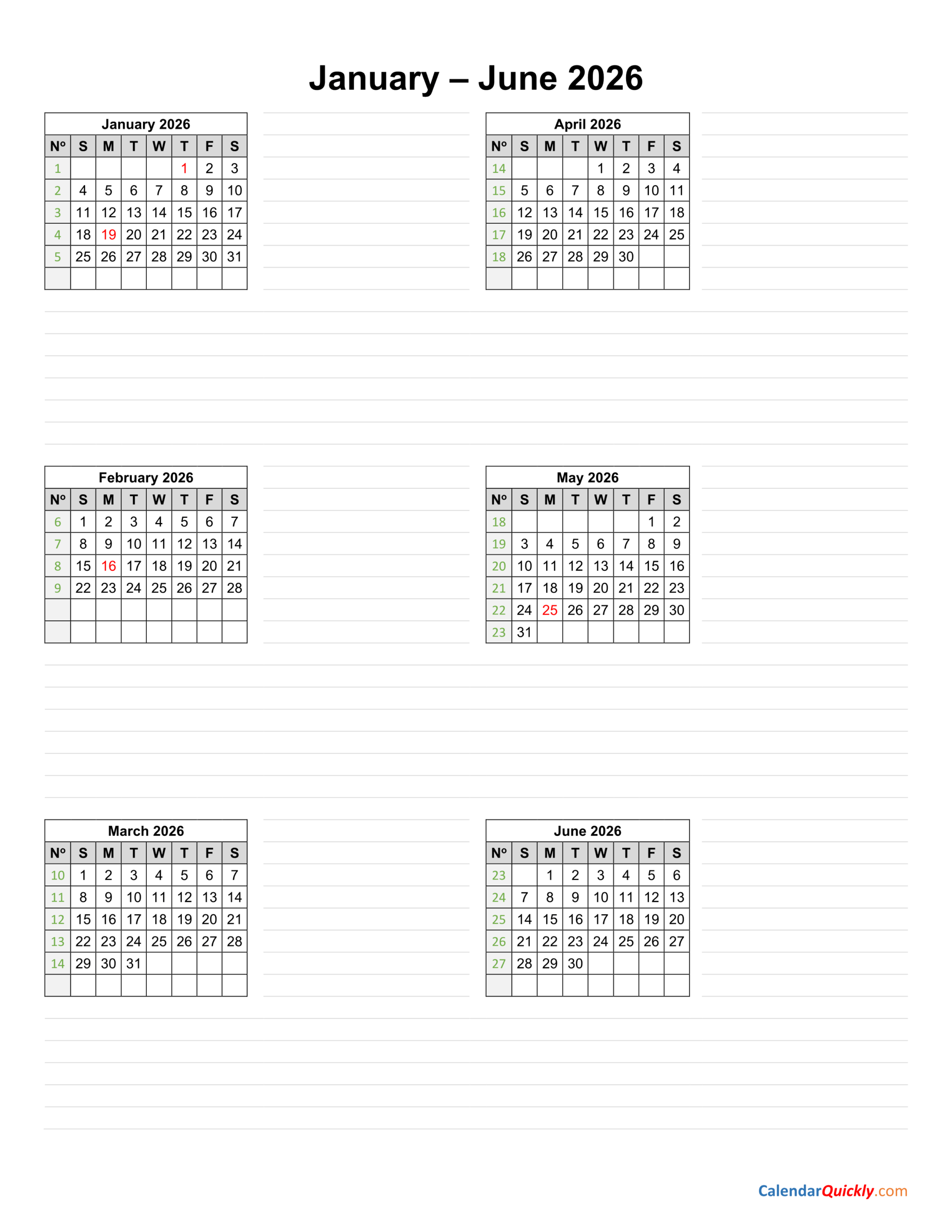 January To June 2026 Calendar Vertical Calendar Quickly