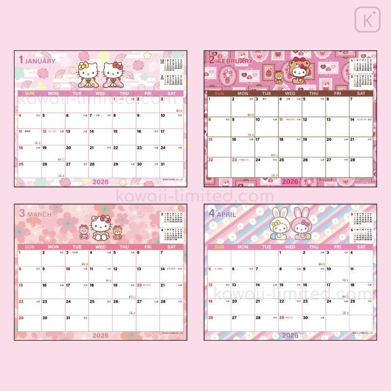 Japan Sanrio Original Sheet Calendar Hello Kitty 2026 Kawaii Limited