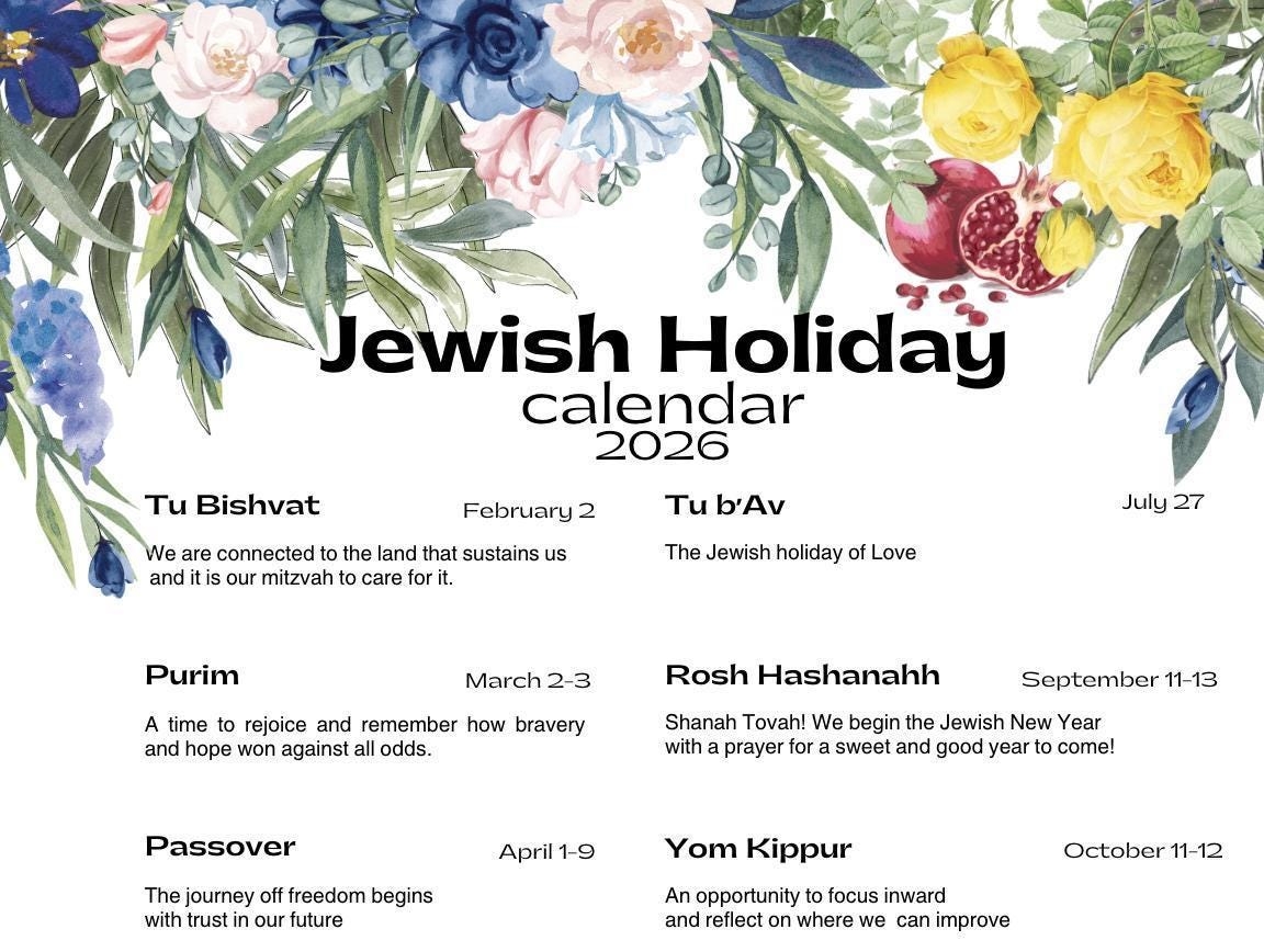 Jewish Calendar 5784 Printable Etsy