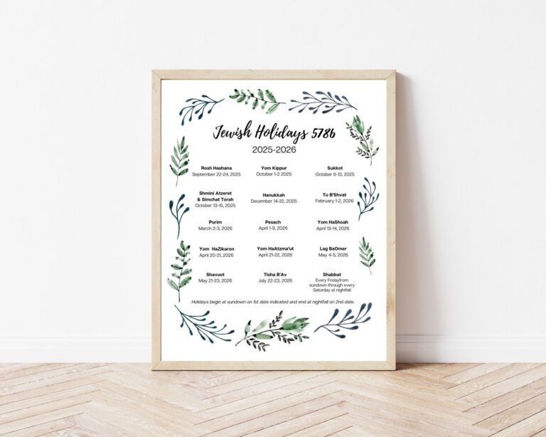 Jewish Calendar 5784 Printable Etsy