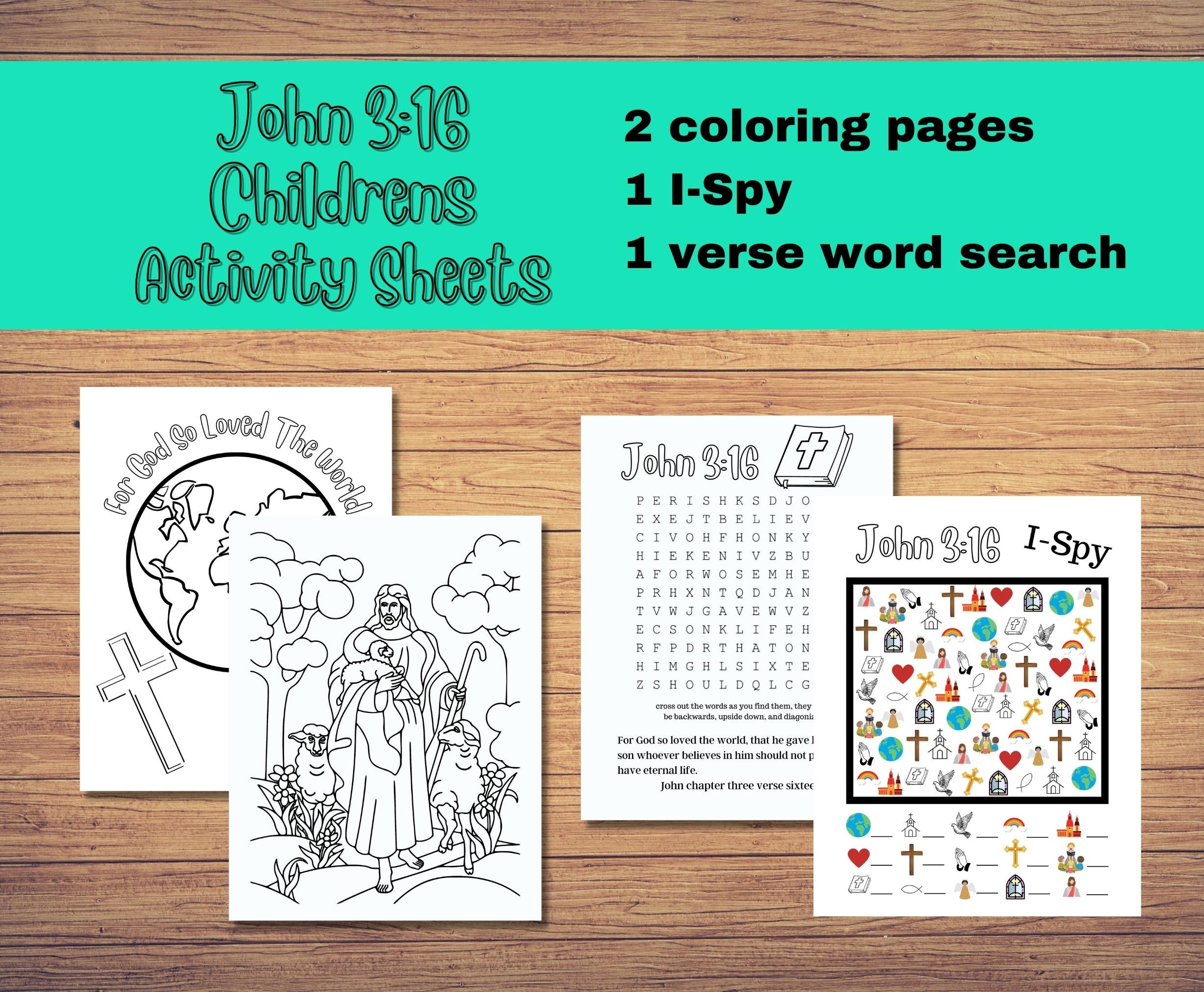 John 3 16 Activity Sheets For Kids Church Lesson Activity Sheets 