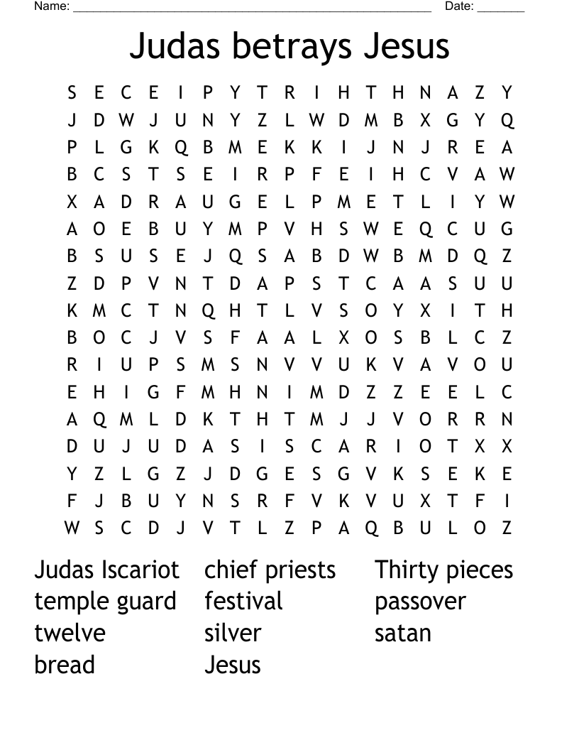 Judas Betrays Jesus Word Search WordMint