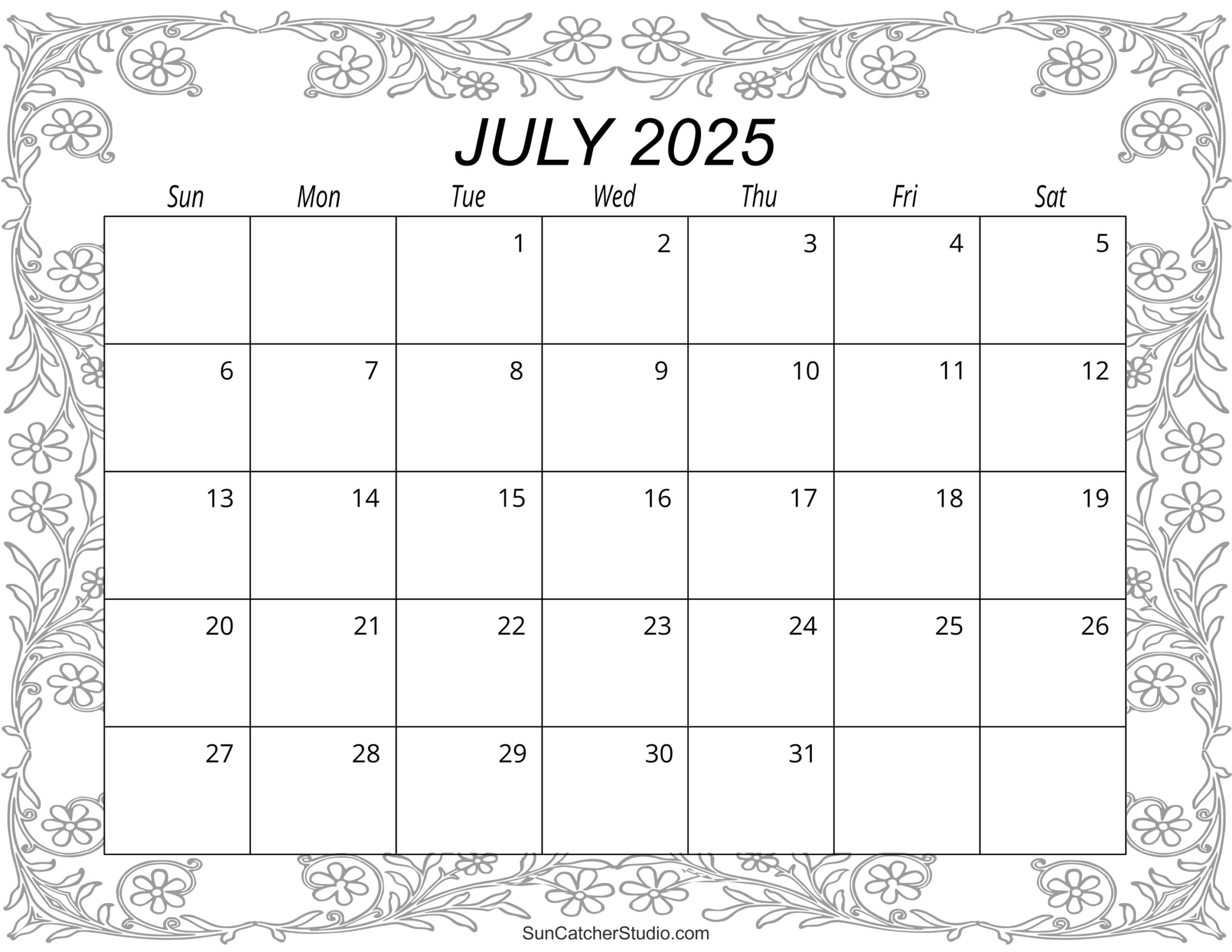 July 2025 Calendar Free Printable Free Printables Monograms 
