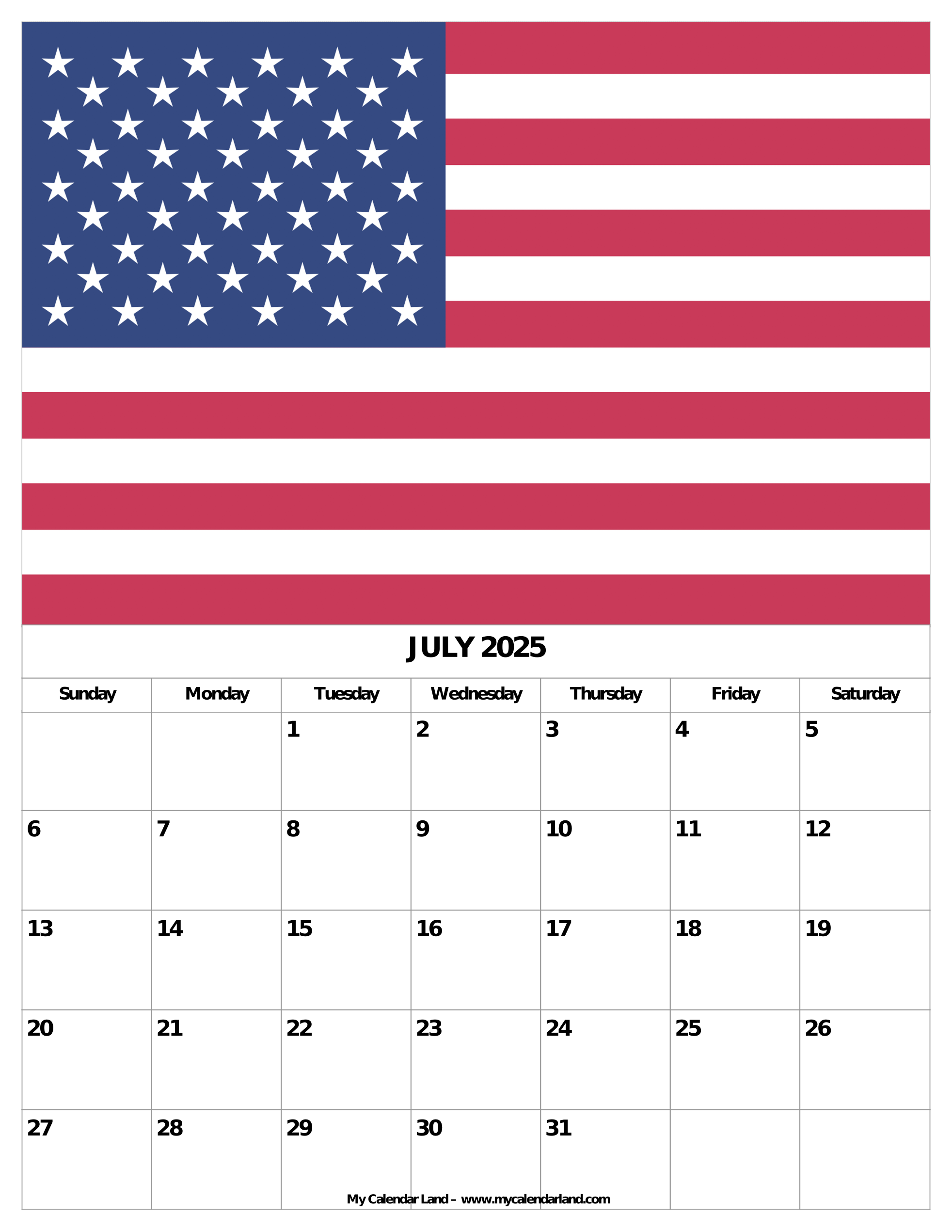 July 2025 Calendar My Calendar Land