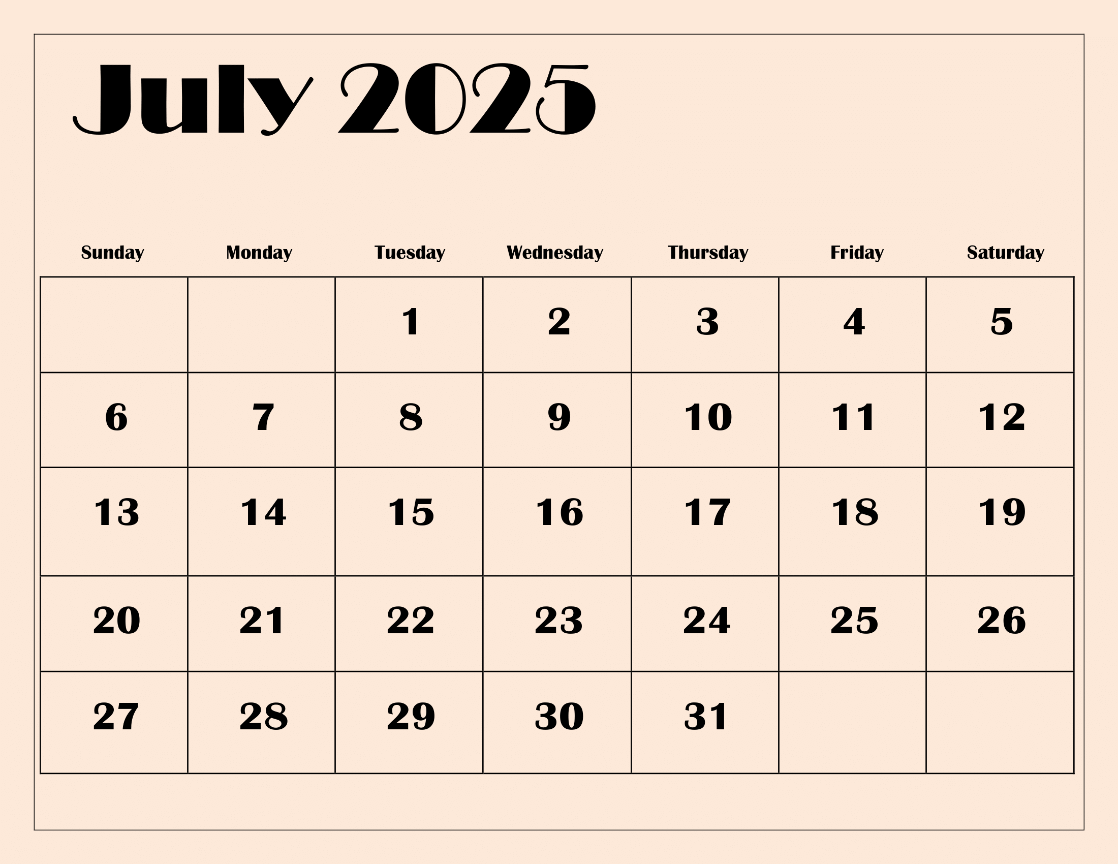 July To December 2025 Calendar
