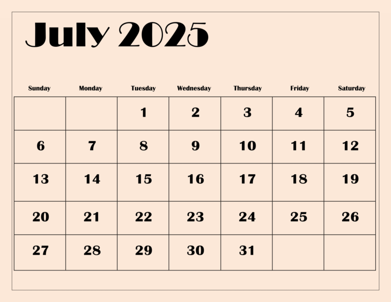 July 2025 Calendar Printable PDF Template With Holidays