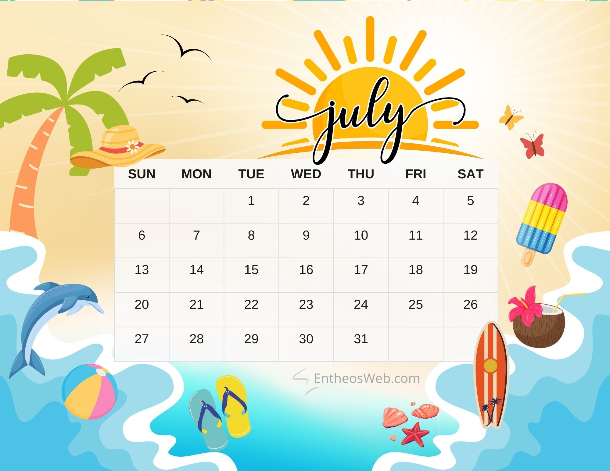 July 25 Calendar Printable