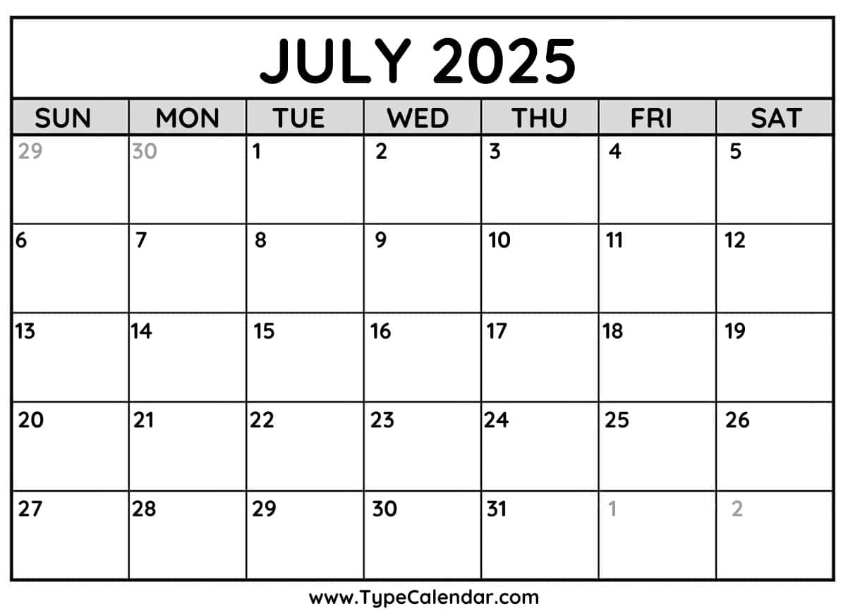 July 2025 Calendars Free Printable Templates