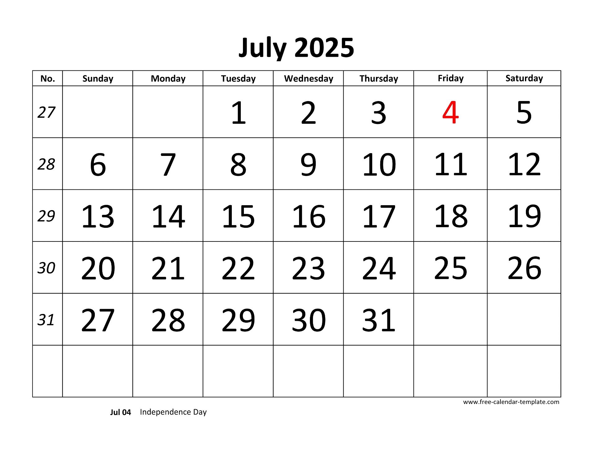 July 2025 Free Calendar Tempplate Free calendar template