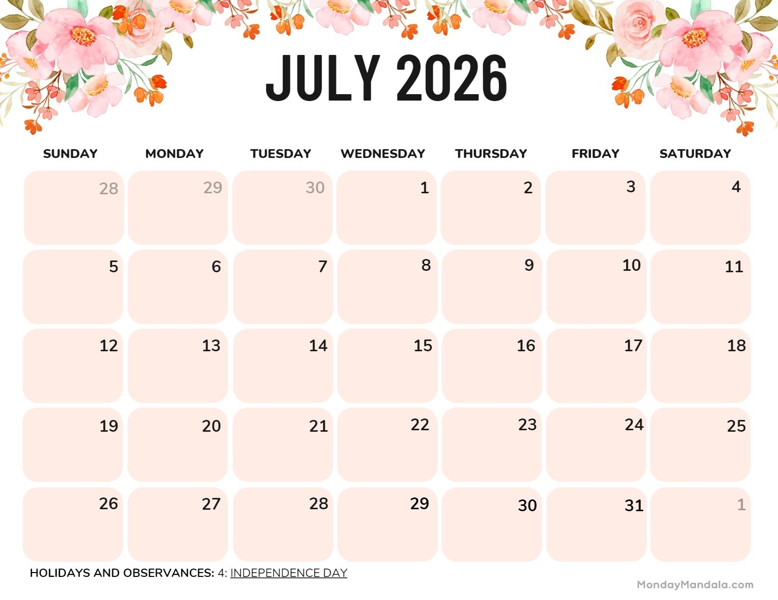 July 2026 Calendars 52 Free PDF Printables