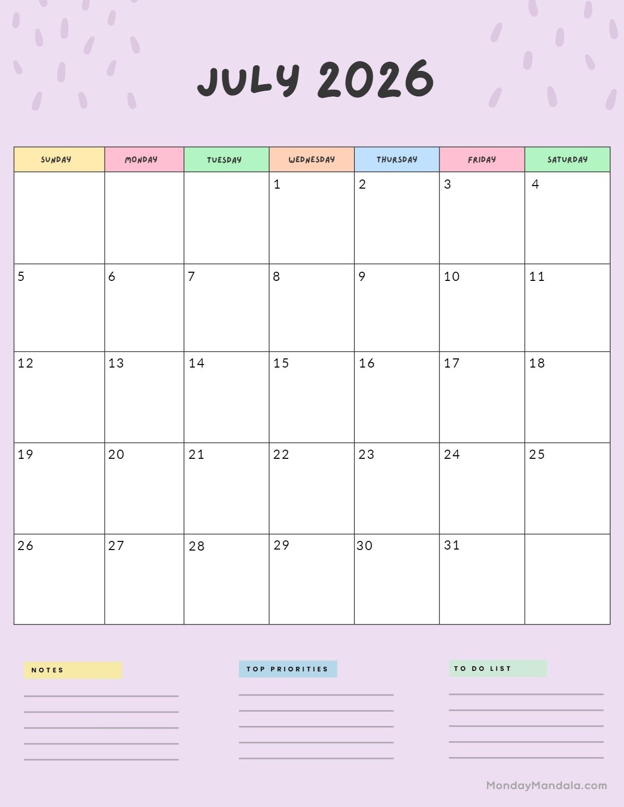 July 2026 Calendars 52 Free PDF Printables 