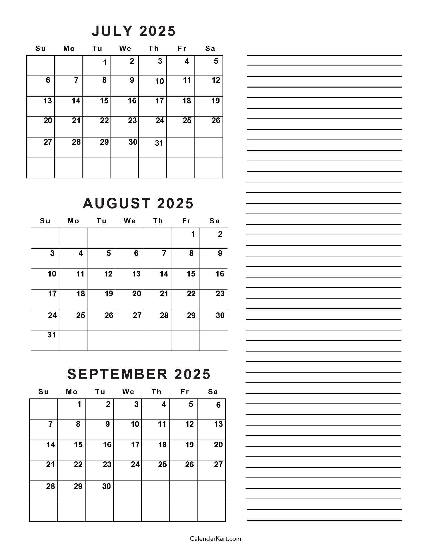 June July August Sept 2025 Calendar