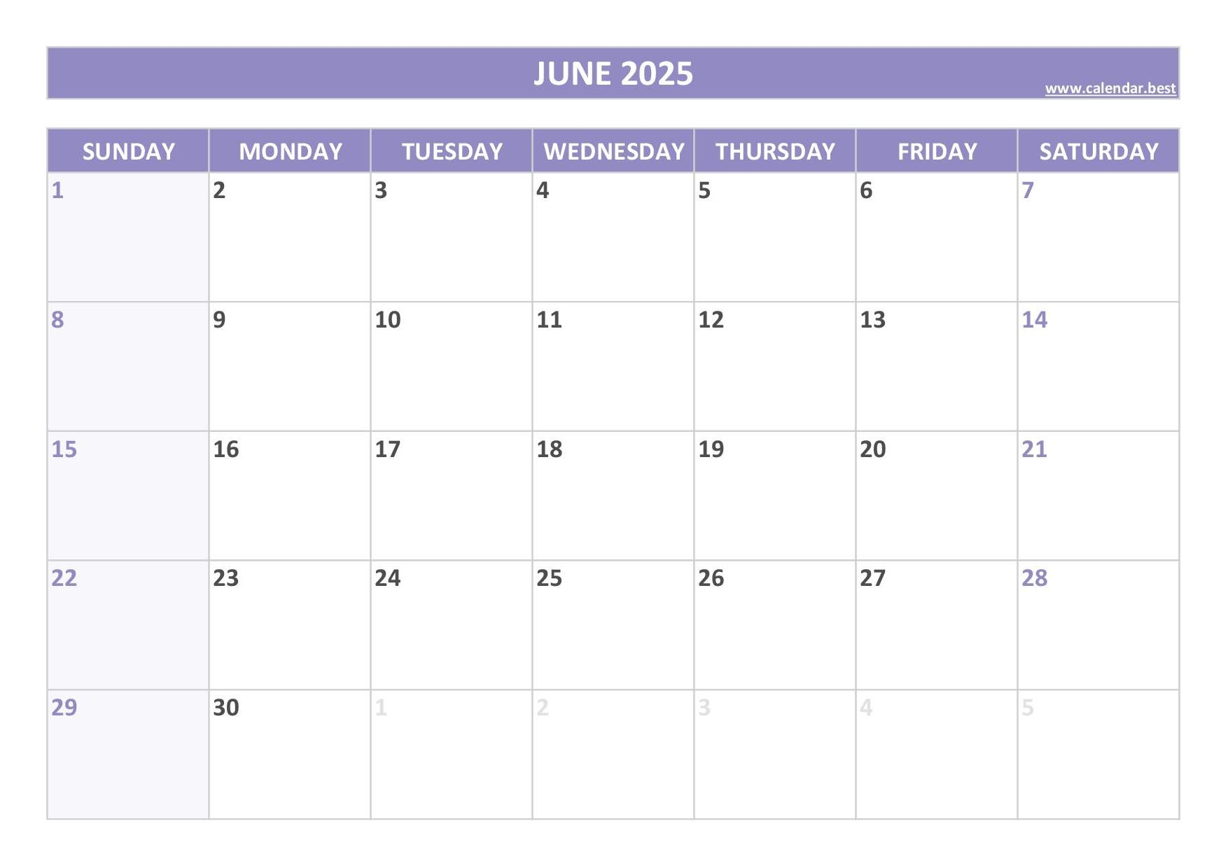Printable June 2025 Calender
