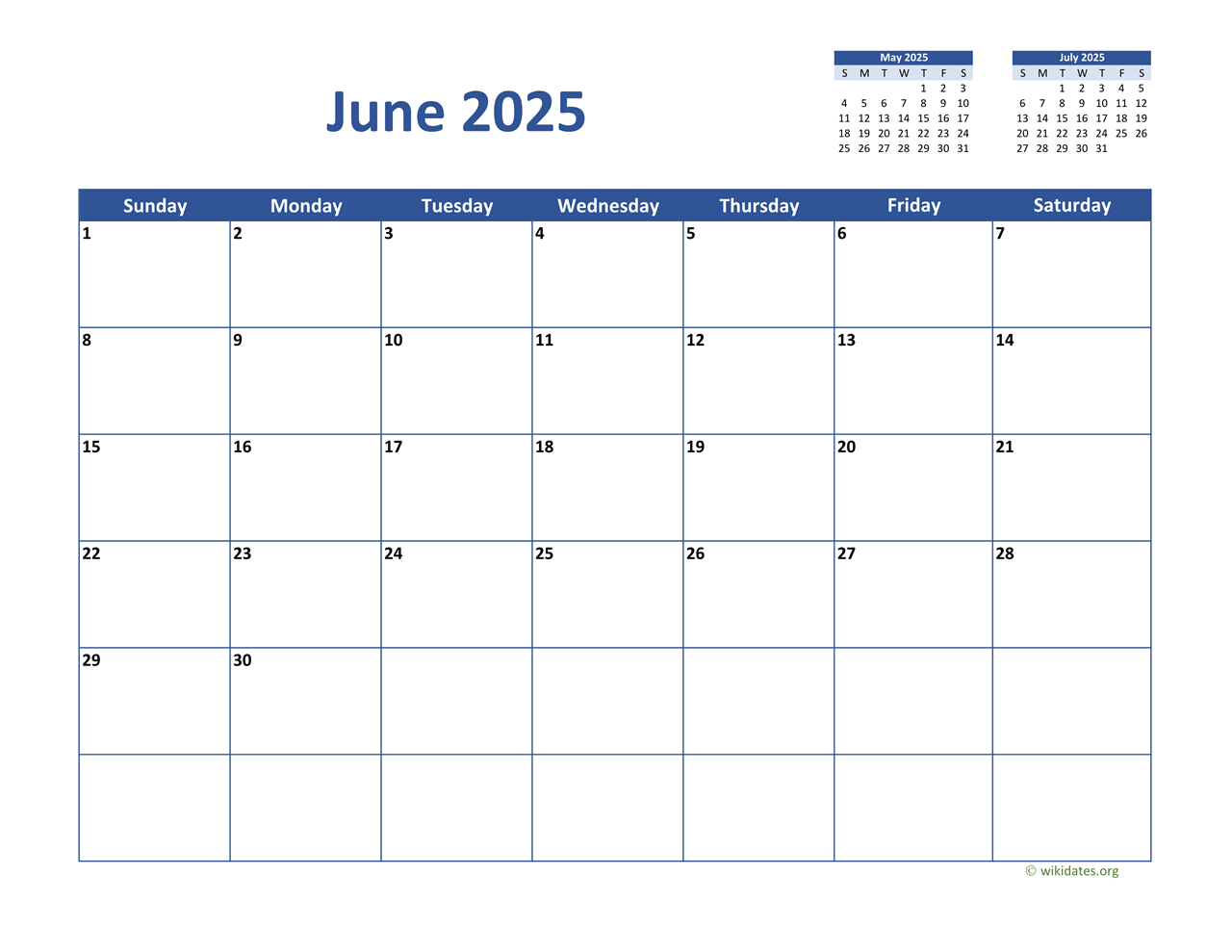 June 2025 Calendar Classic WikiDates