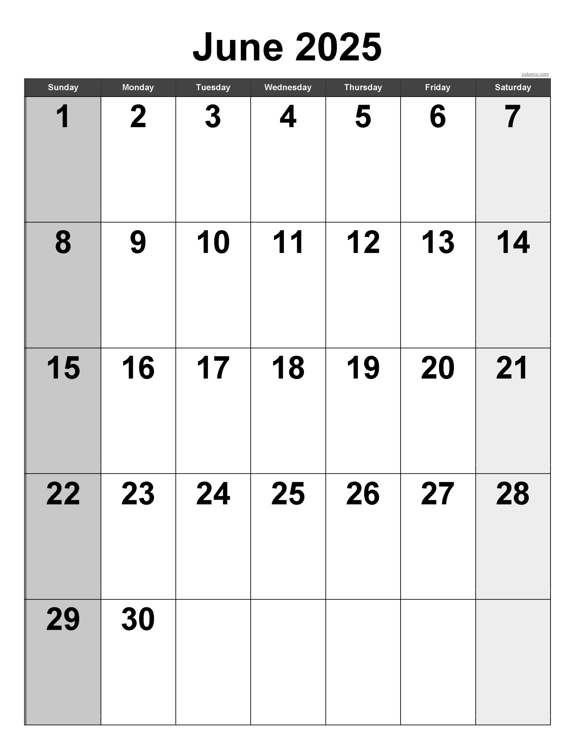 June 2025 Calendar Free Printable PDF XLS And PNG
