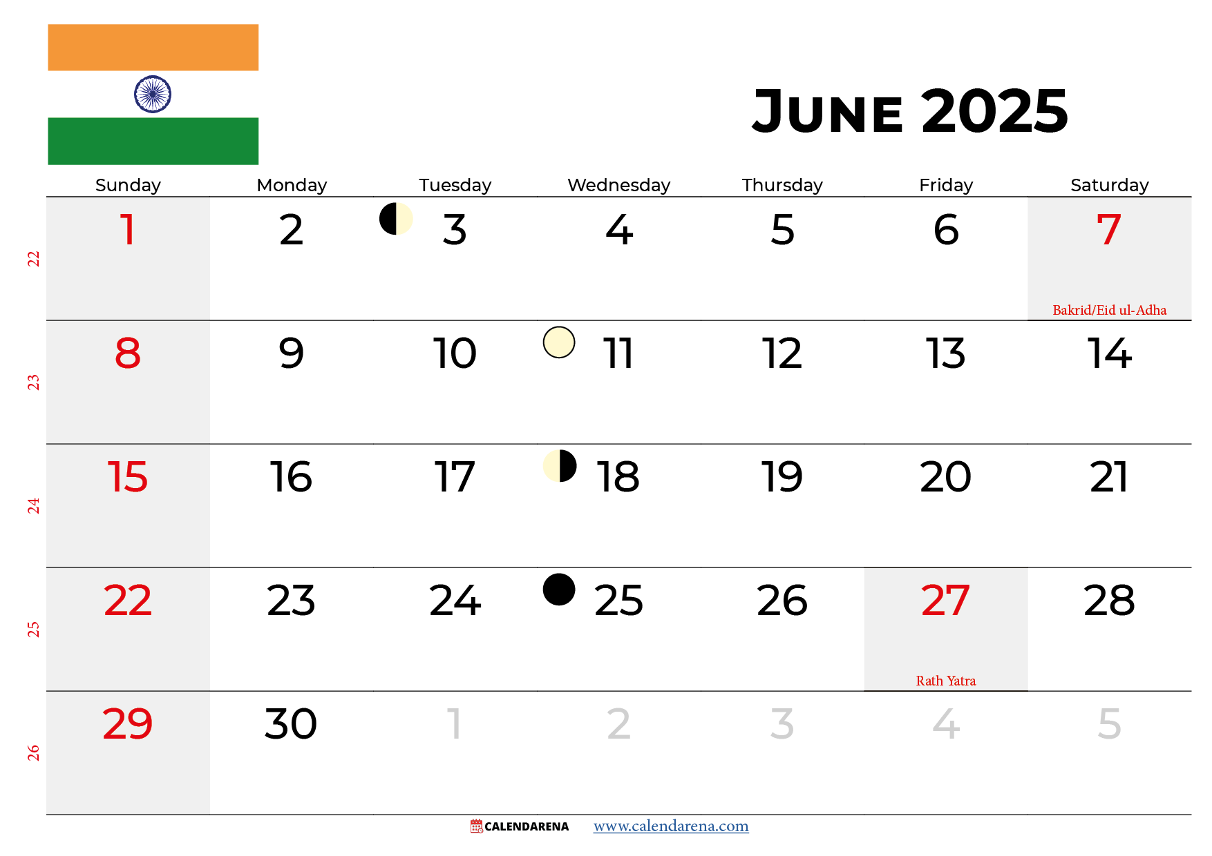 June 2025 Calendar India With Holidays June 2025 Calendar India With Holidays