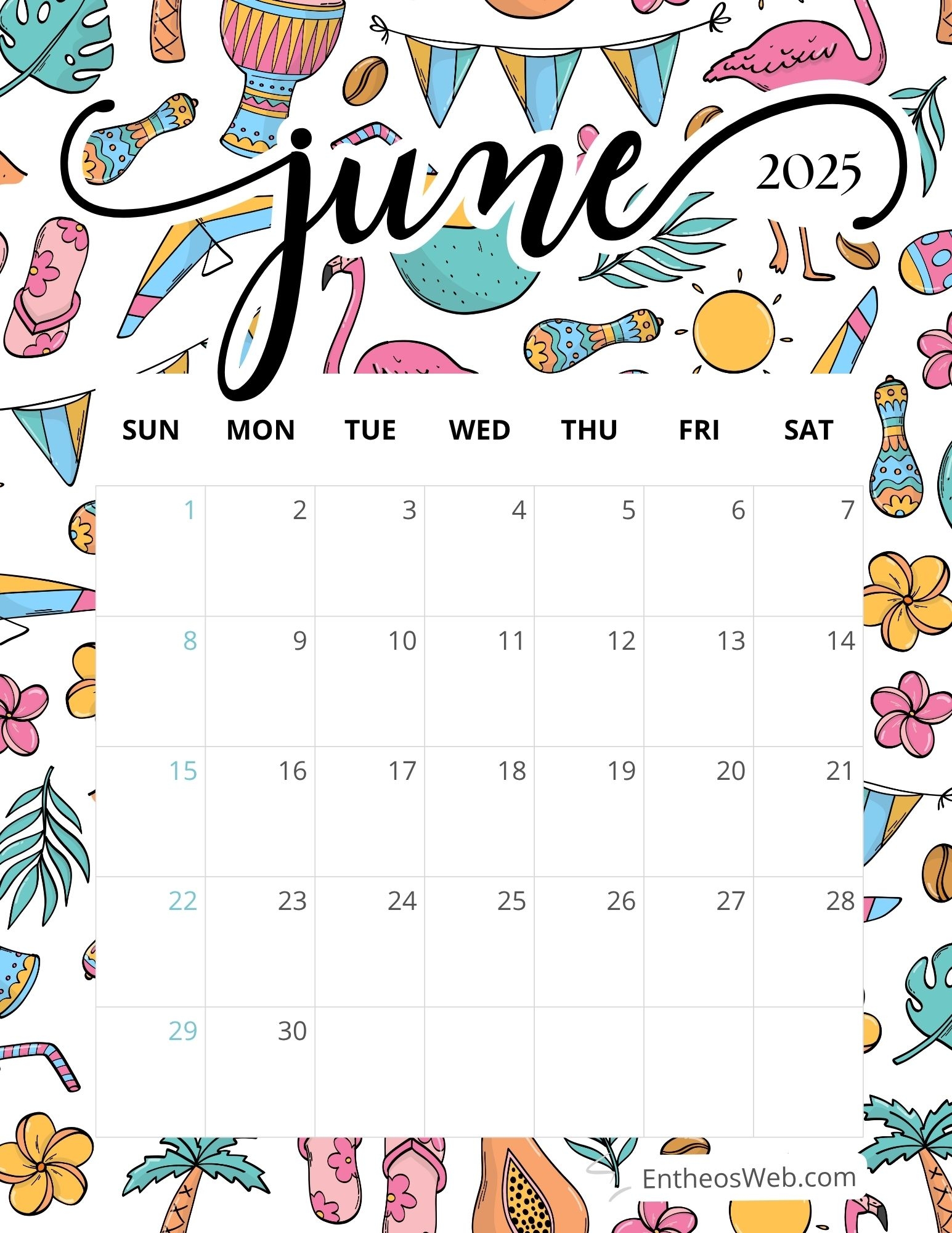 June 2025 Calendar Printables EntheosWeb