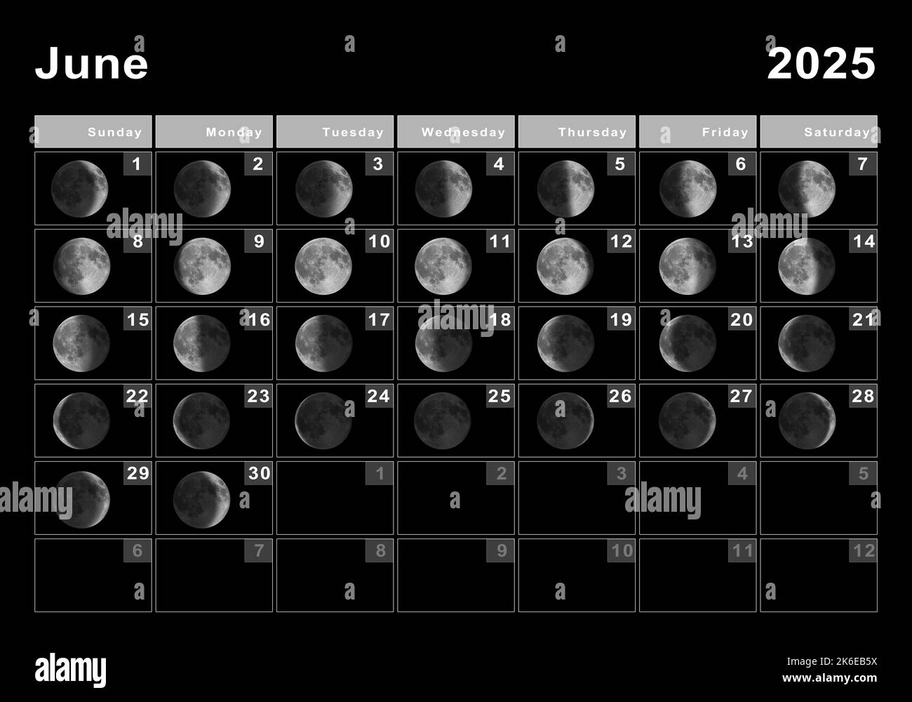 June 2025 Lunar Calendar Moon Cycles Moon Phases Stock Photo Alamy
