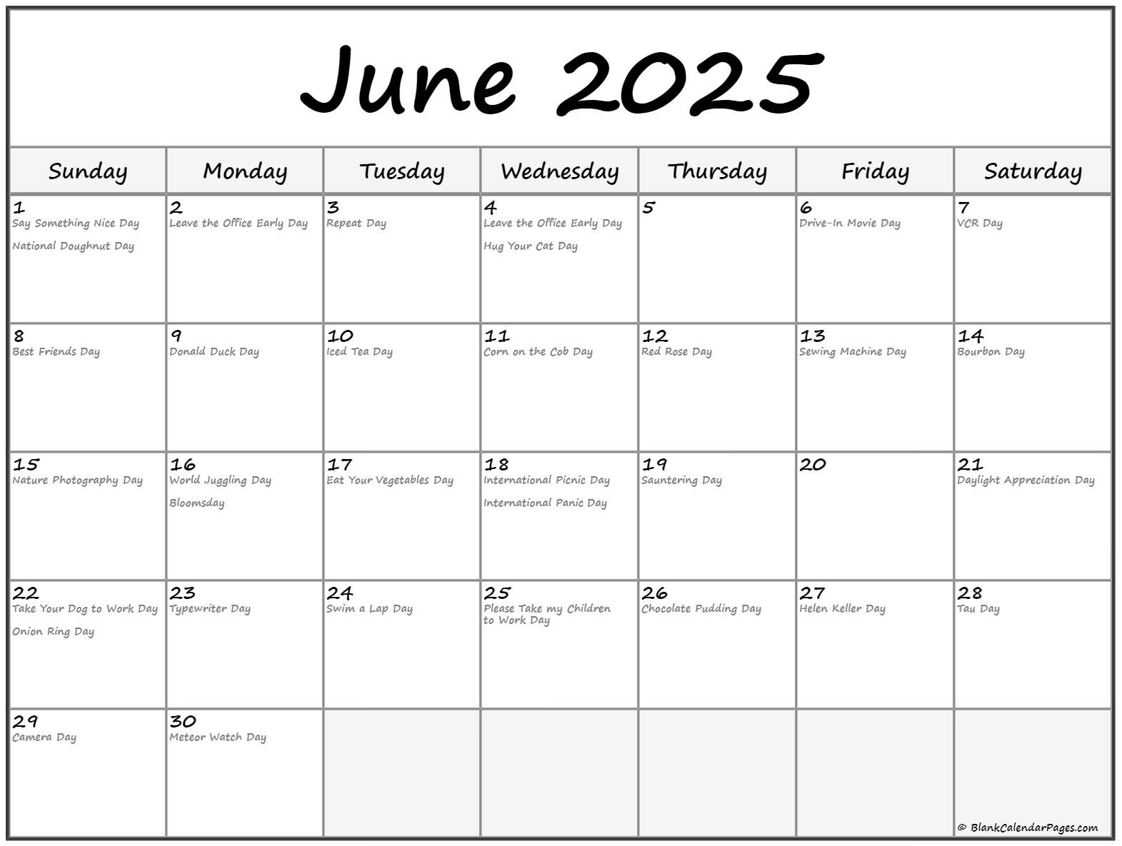 June 2025 With Holidays Calendar