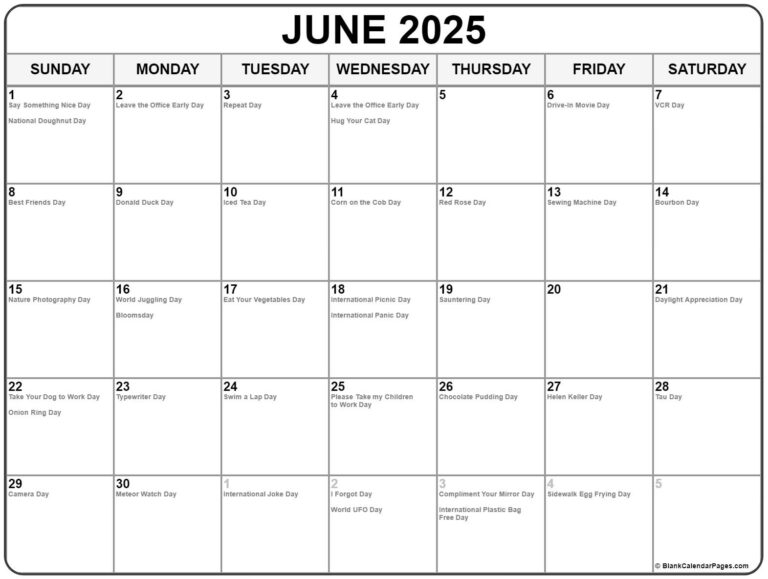 June 2025 With Holidays Calendar