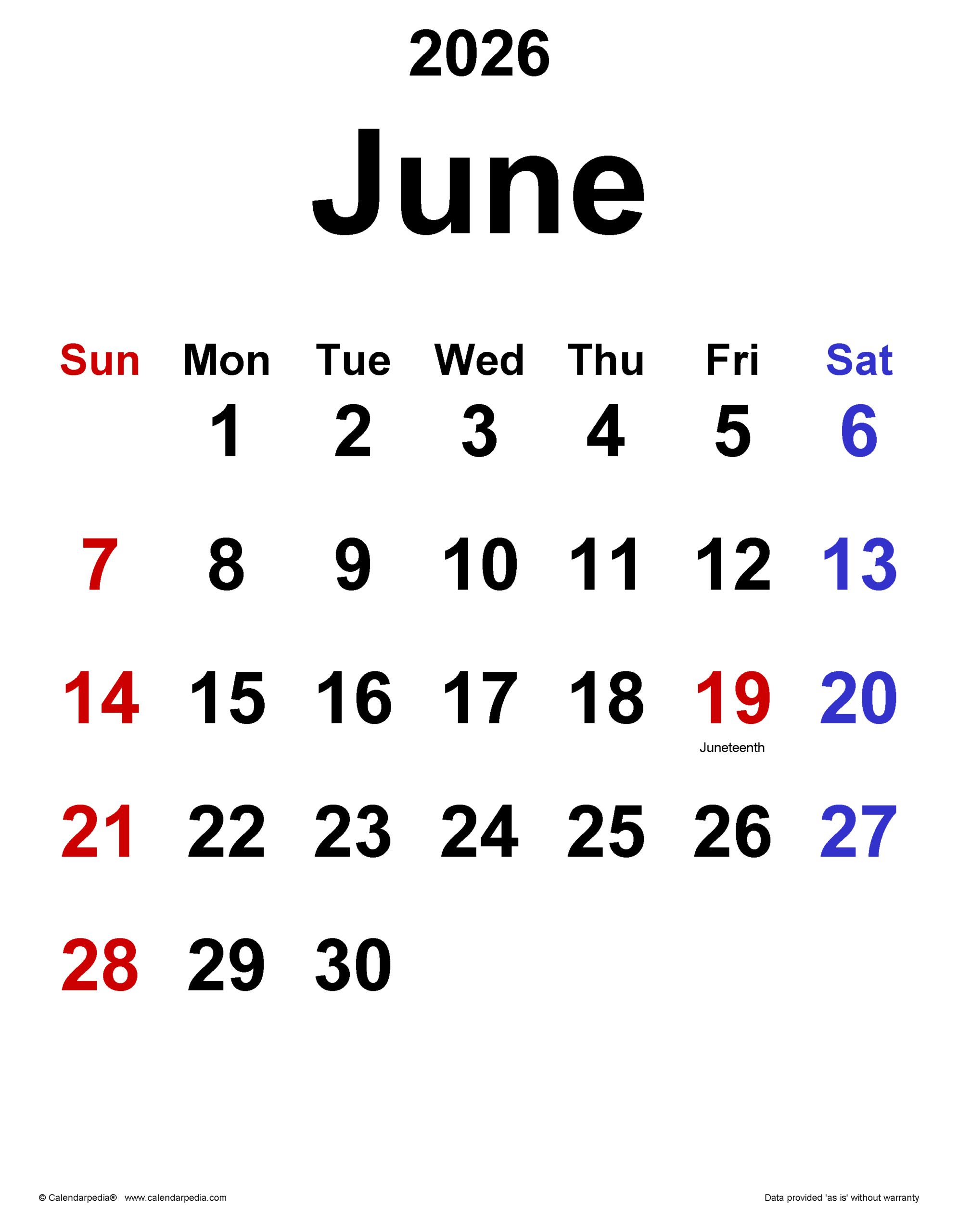 June 2026 Calendar Templates For PDF Excel And Word