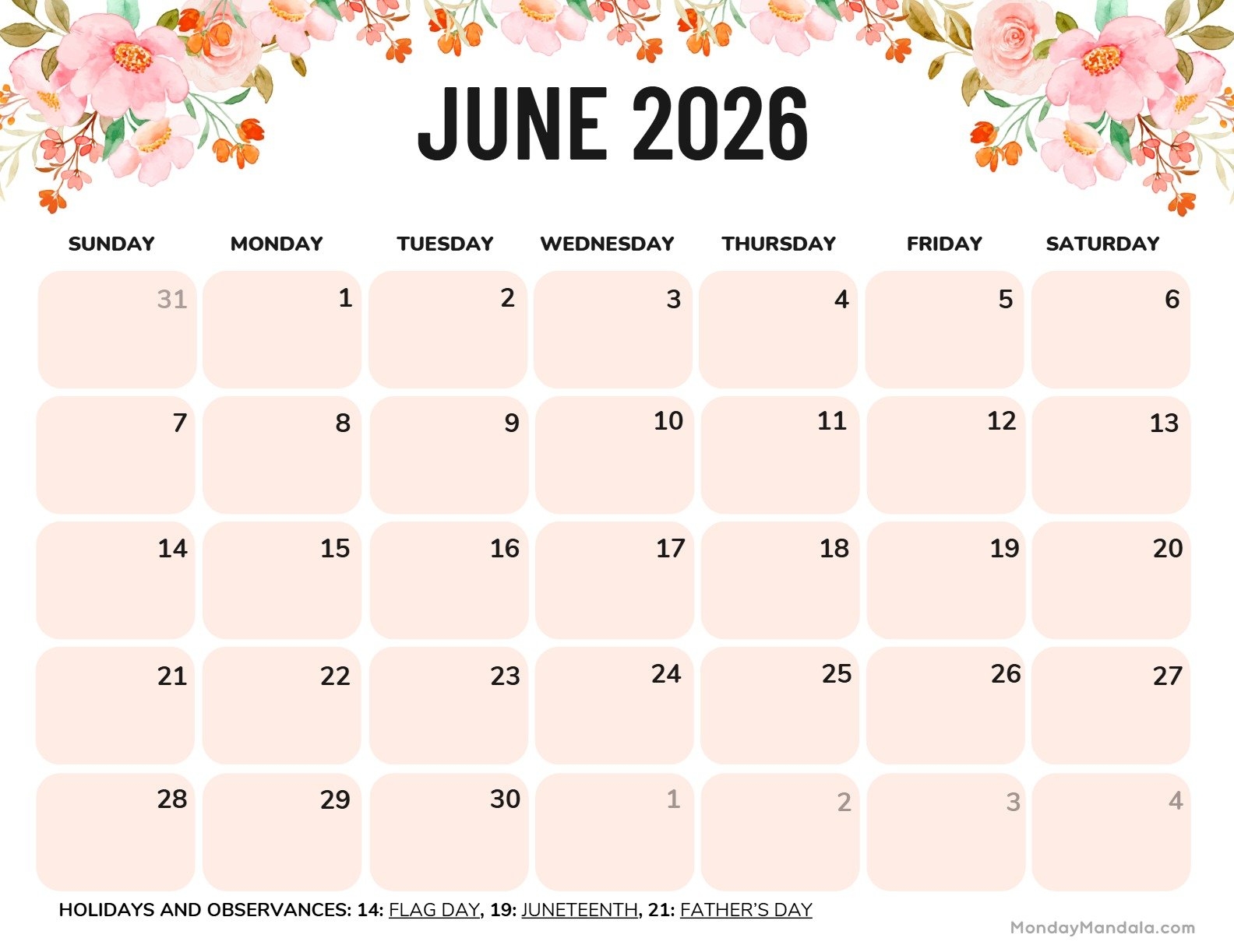 June 2026 Calendars 52 Free PDF Printables 