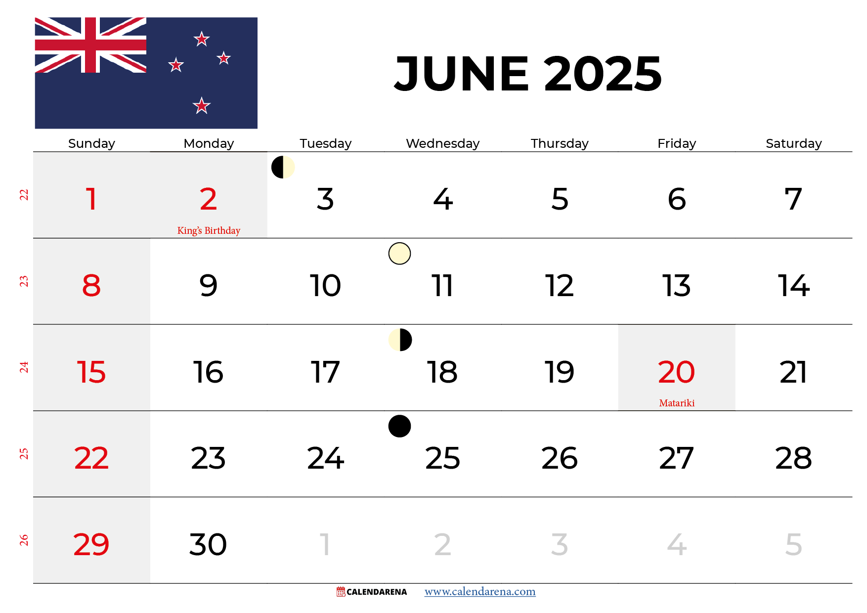 June Calendar 2025 Nz With Holidays June Calendar 2025 Nz With Holidays