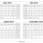 June To September 2025 Calendar Printable PDF Four Months Calendar