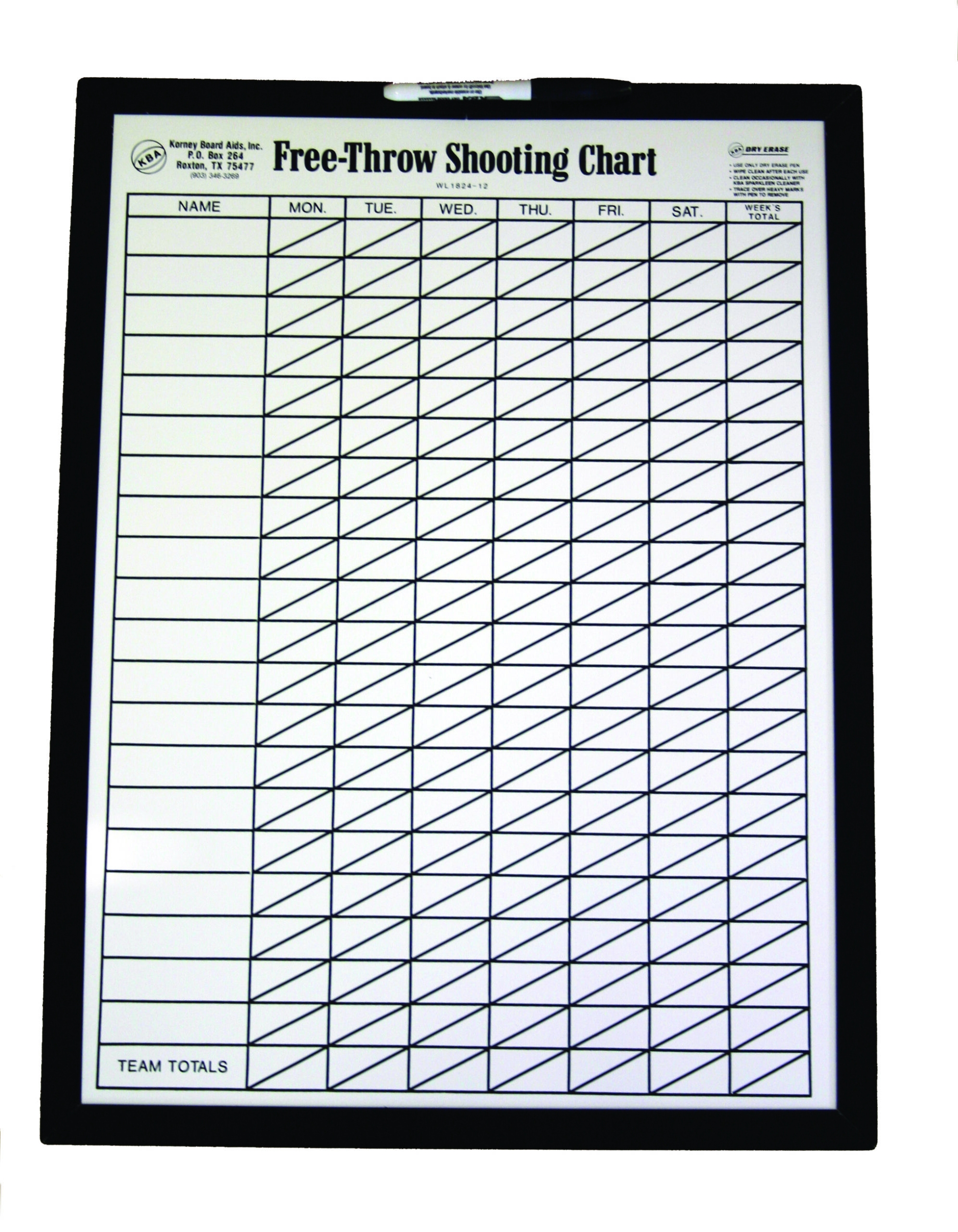 KBA Free Throw Shooting Chart Basketball Free Throw Chart
