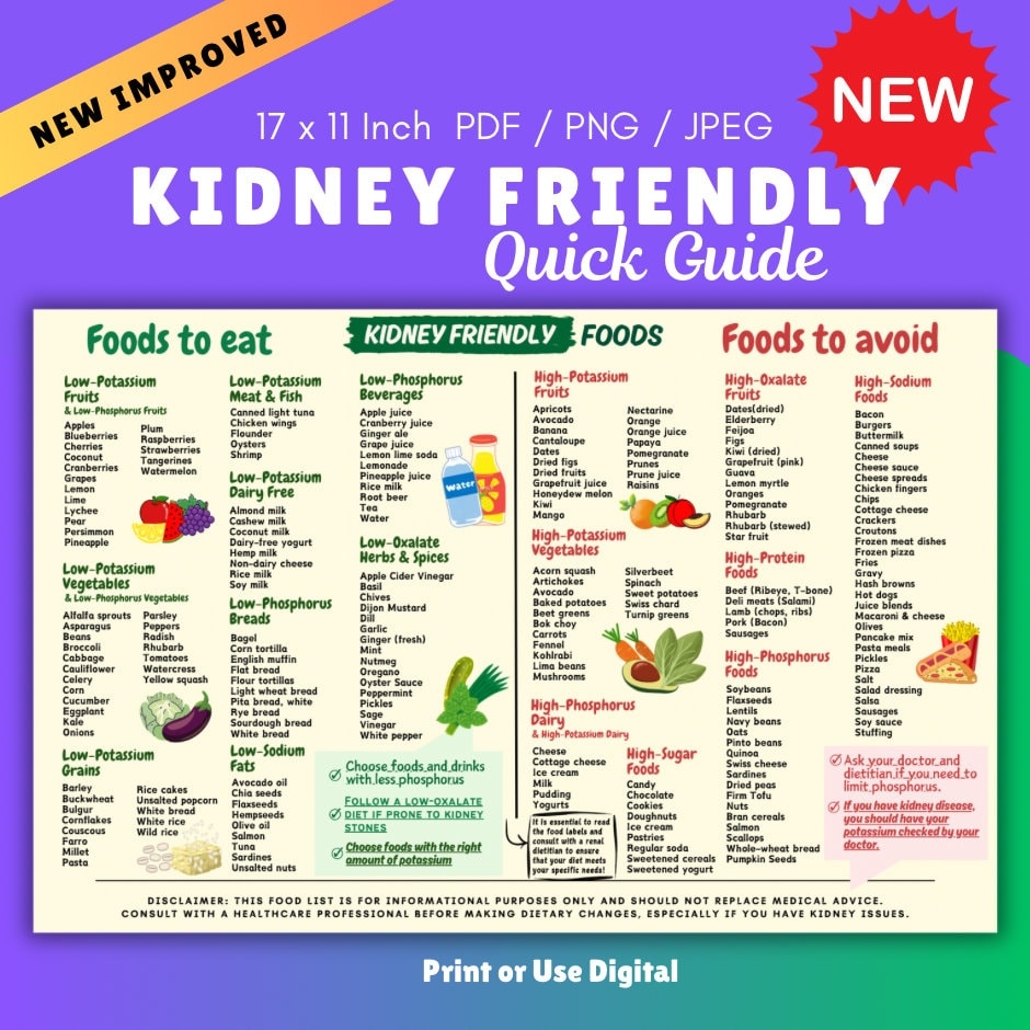 Kidney Friendly Food List Kidney Awareness Kidney Diet List Low Potassium Grocery List Shopping List Food Guide List Printable Pdf Etsy