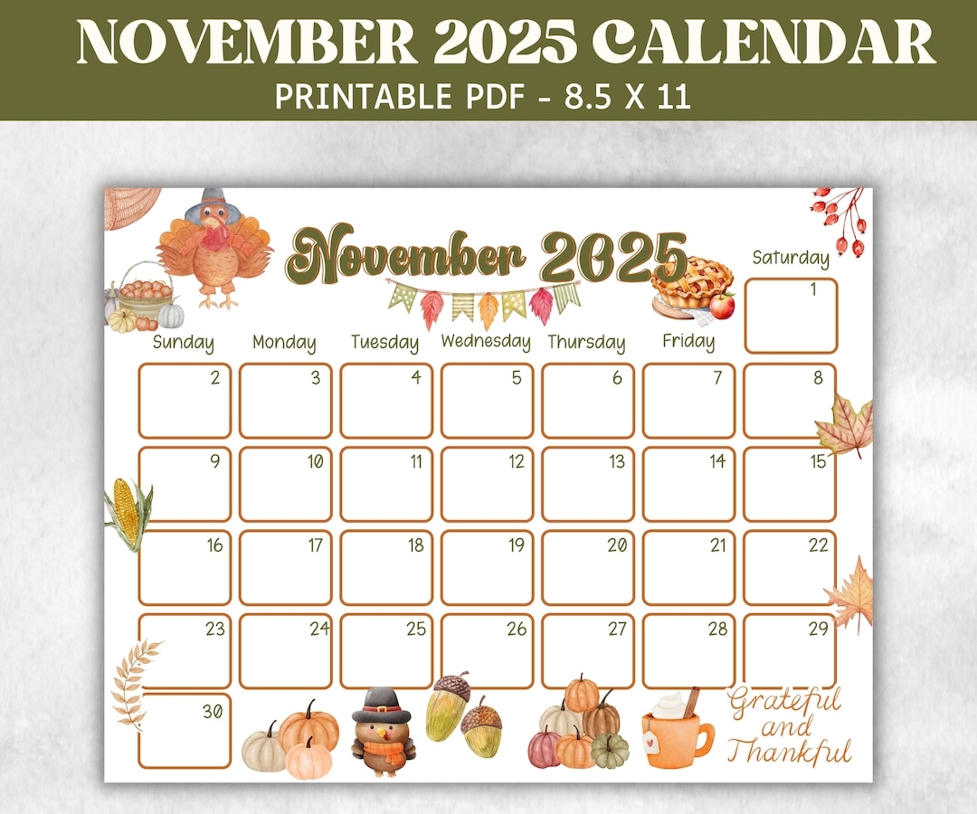 Kids November 2025 Calendar Printable 2025 Calendar Homeschool Preschool Calendar Board Children s Monthly Planner Thanksgiving Calendar Etsy