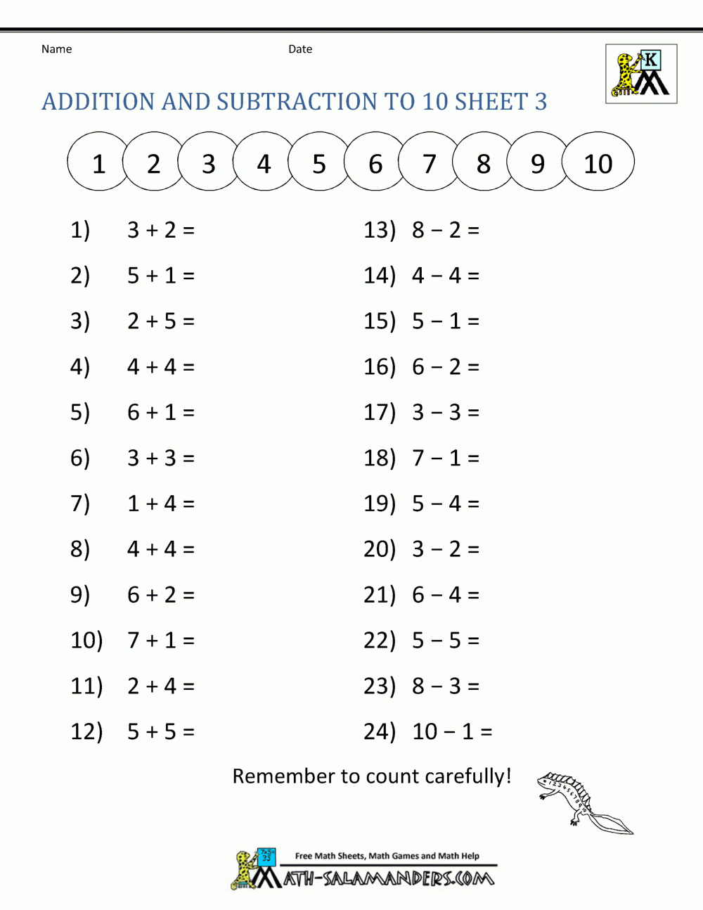 Kindergarten Addition And Subtraction Worksheets Kindergarten Addition And Subtraction Worksheets