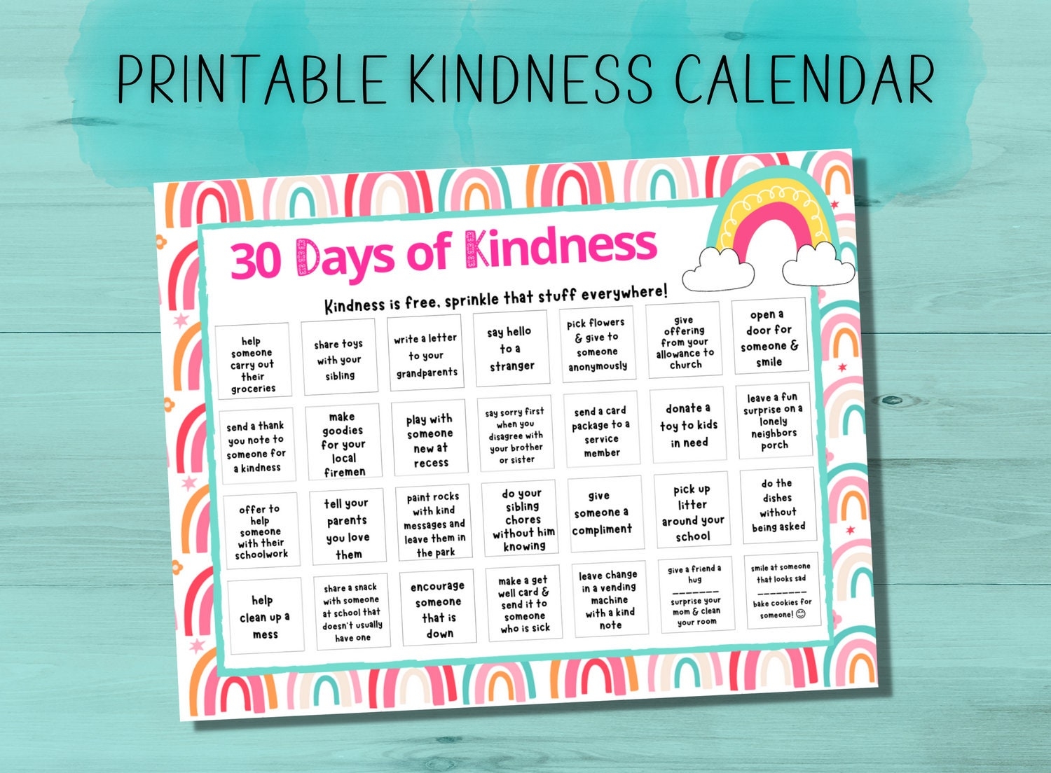 Kindness Calendar Kindness Matters Printable Kindness Random Acts Of Kindness Social Emotional Learning Treat People With Kindness Etsy