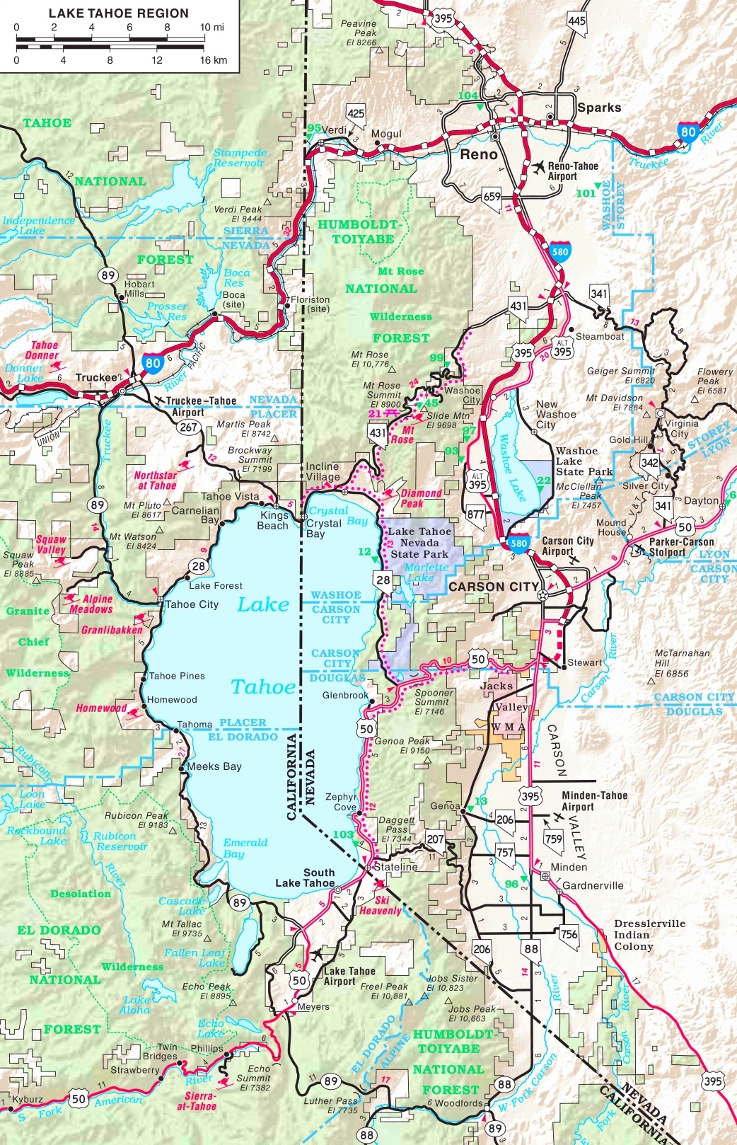 Lake Tahoe Road Map Ontheworldmap