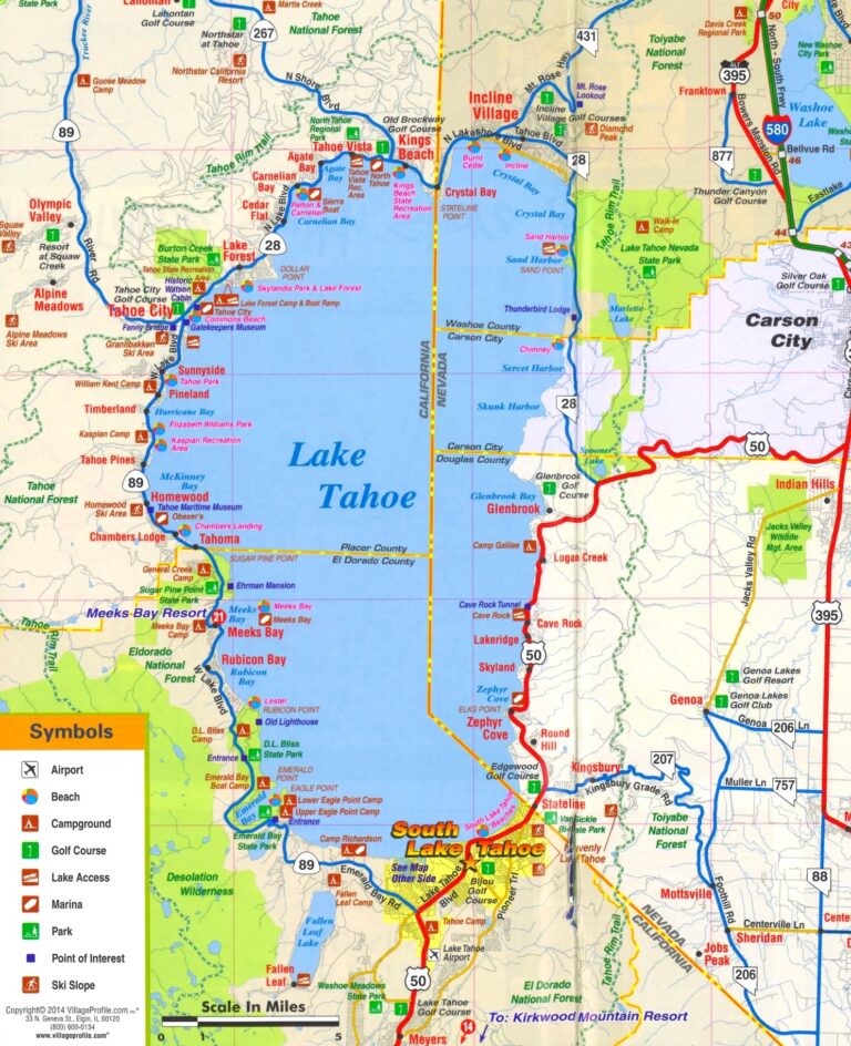 Lake Tahoe Tourist Attractions Map Ontheworldmap