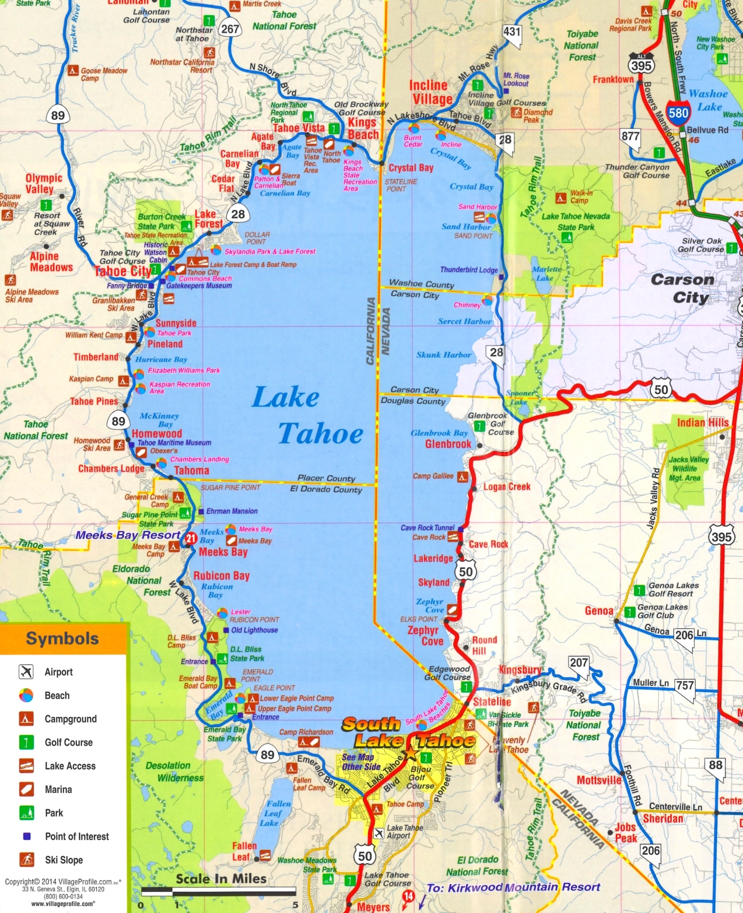 Lake Tahoe Tourist Attractions Map Ontheworldmap