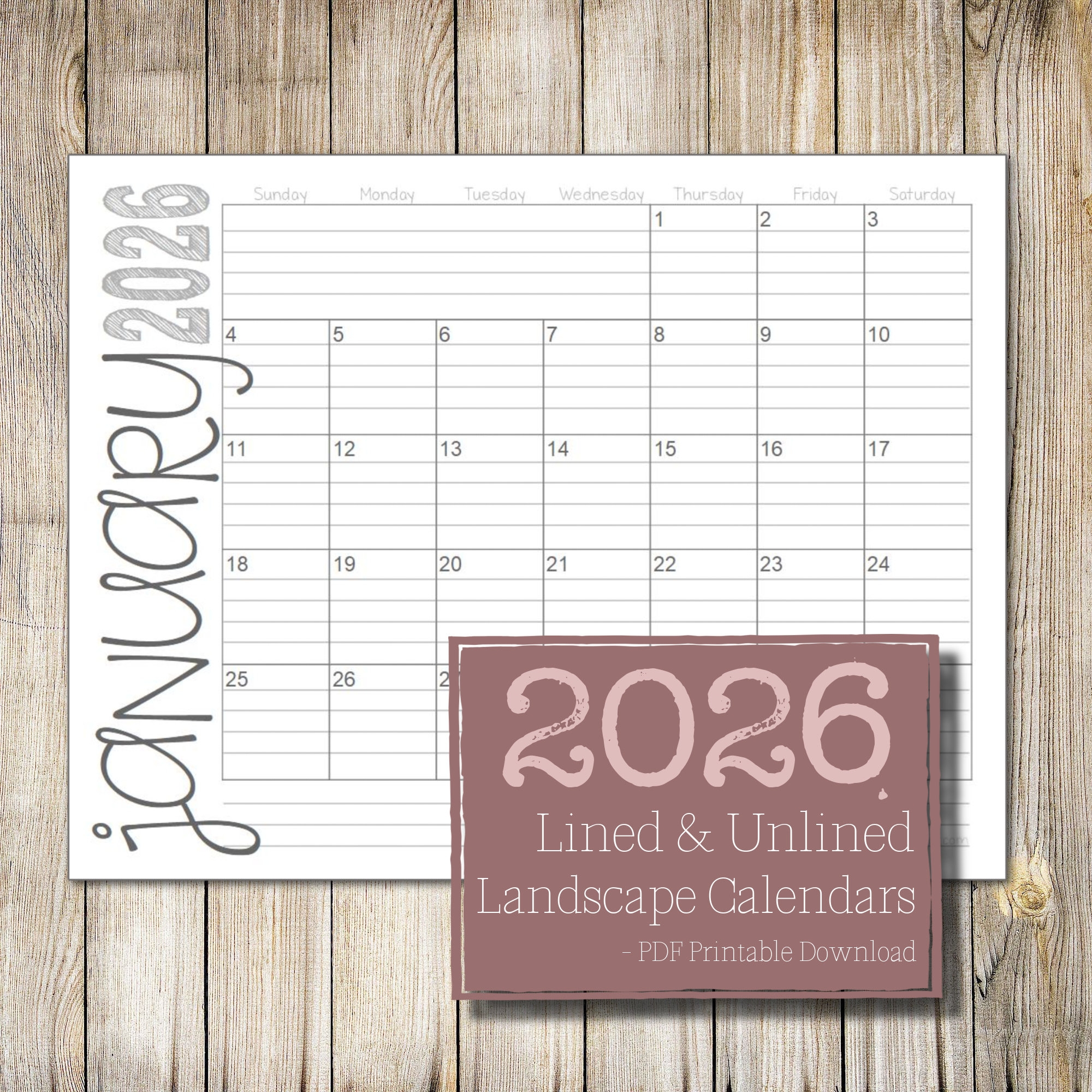Large Box Printable Calendar Etsy
