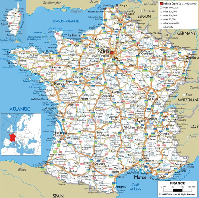 Large Detailed Road Map Of France With All Cities And Airports Vidiani Maps Of All Countries In One Place