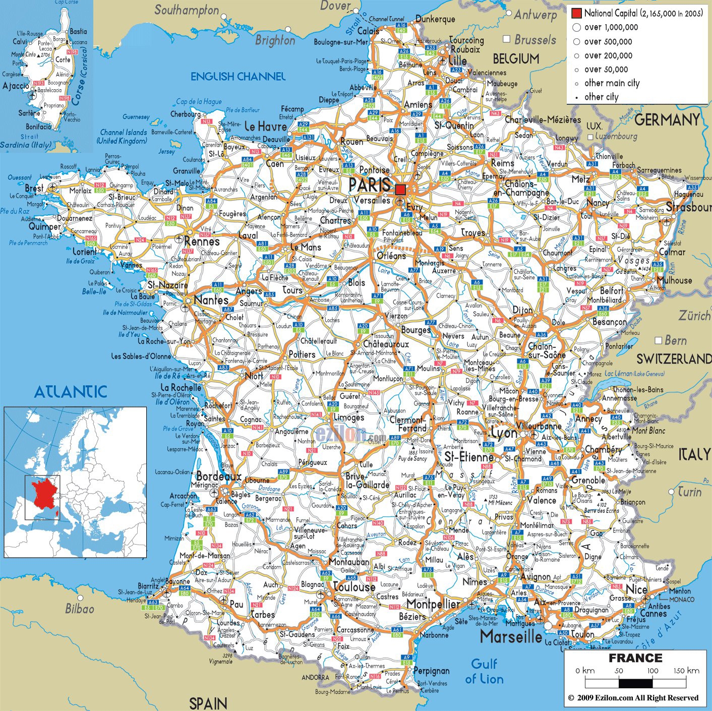 Large Detailed Road Map Of France With All Cities And Airports Vidiani Maps Of All Countries In One Place