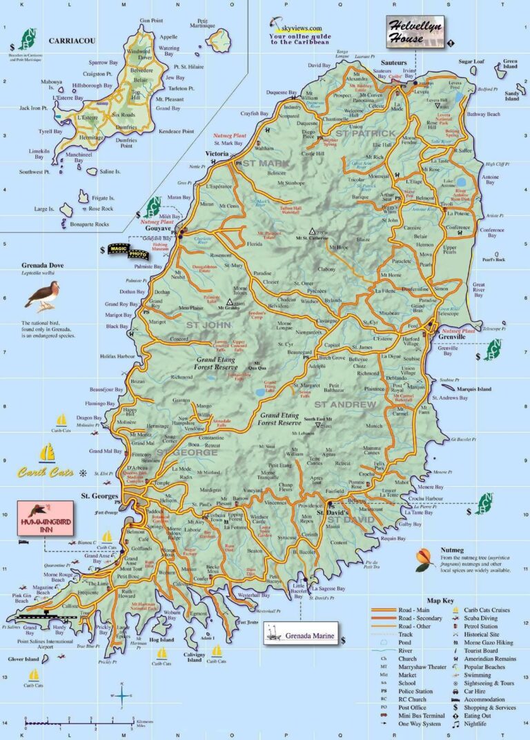 Large Detailed Road Map Of Grenada Island Grenada Island Large Detailed Road Map Vidiani Maps Of All Countries In One Place