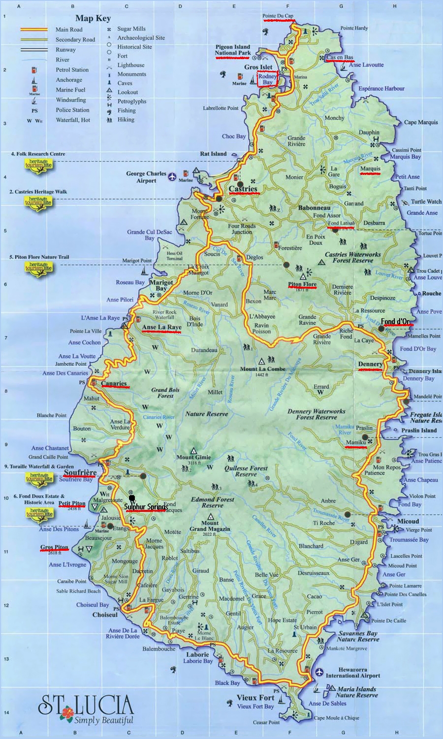 Large Detailed Road Map Of Saint Lucia Saint Lucia Large Detailed Road Map Vidiani Maps Of All Countries In One Place