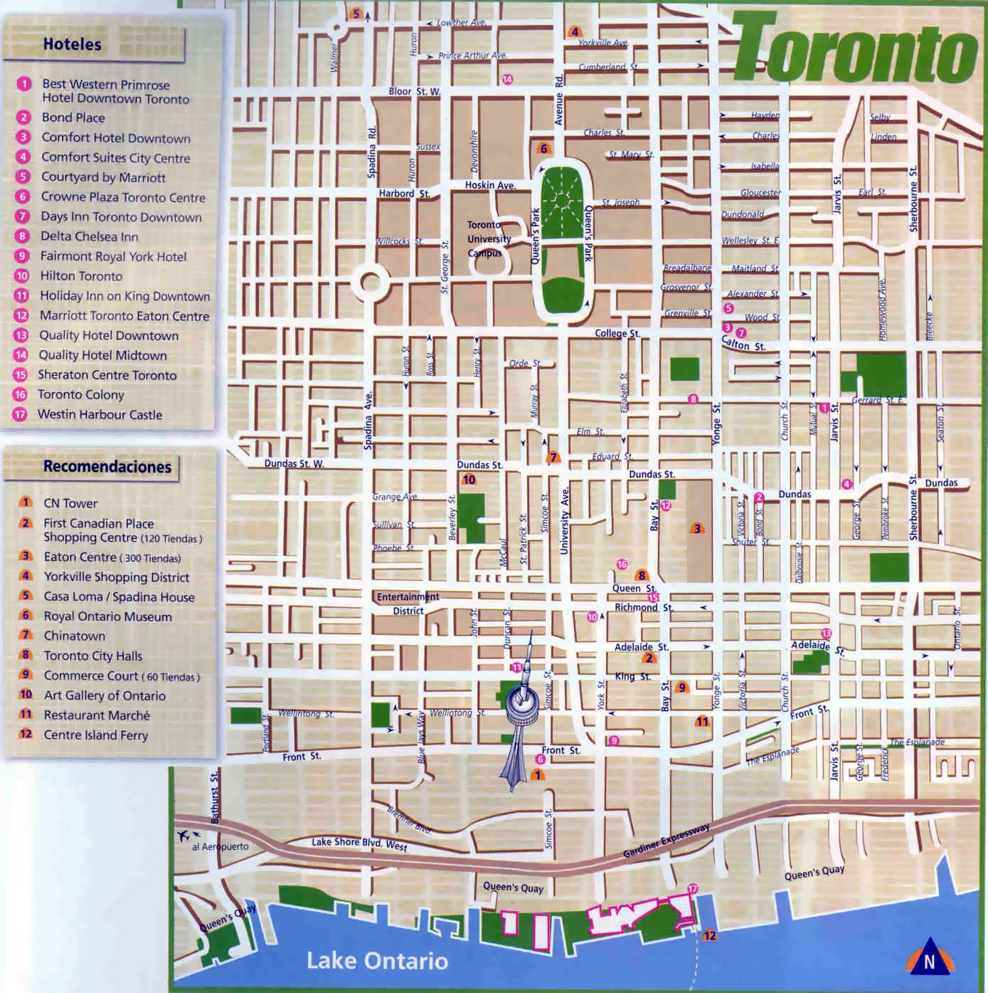 Large Detailed Tourist Map Of Central Part Of Toronto City Vidiani Maps Of All Countries In One Place