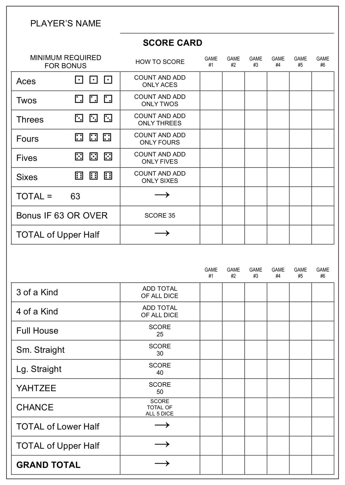 Large Yahtzee Score Sheets 10 Free PDF Printables Printablee