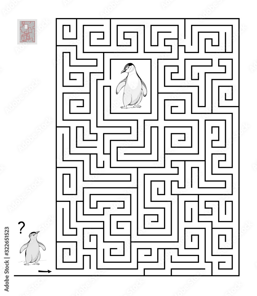 Logic Puzzle Game With Labyrinth For Children And Adults Help The Little Penguin Find The Way Logic Puzzle Game With Labyrinth For Children And Adults Help The Little Penguin Find The Way