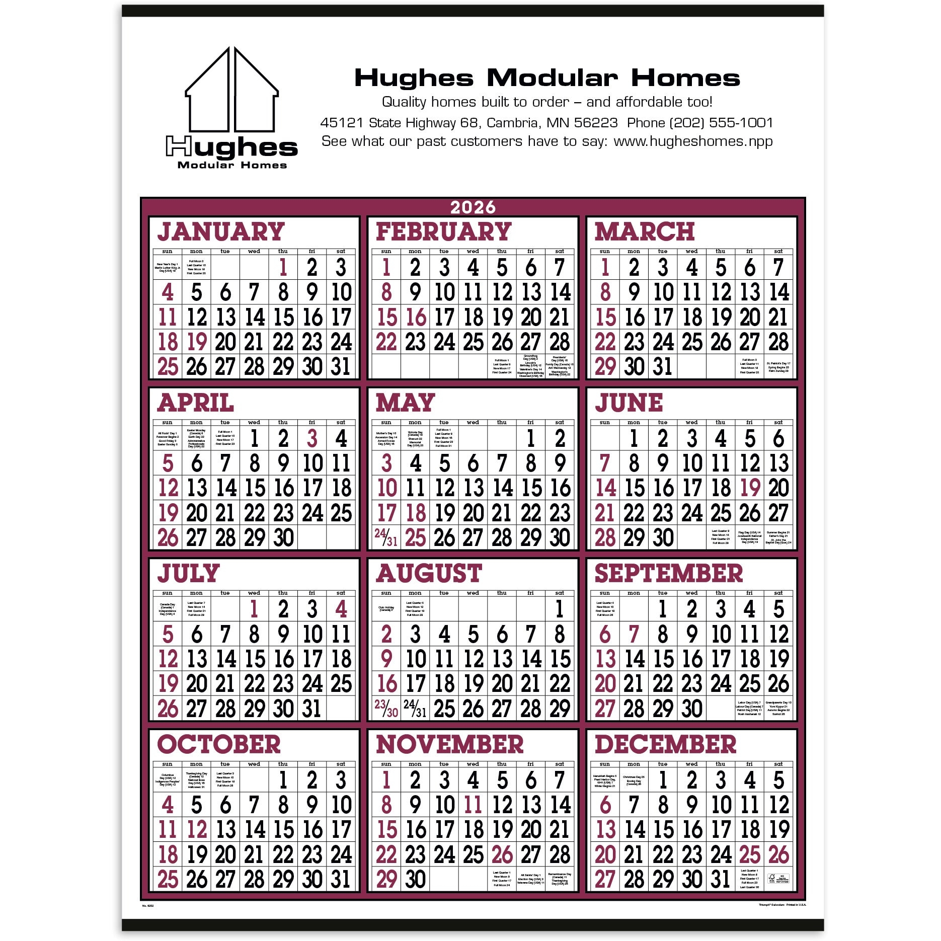 Logo Burgundy White Big Numbers Span A Year Calendars 2026